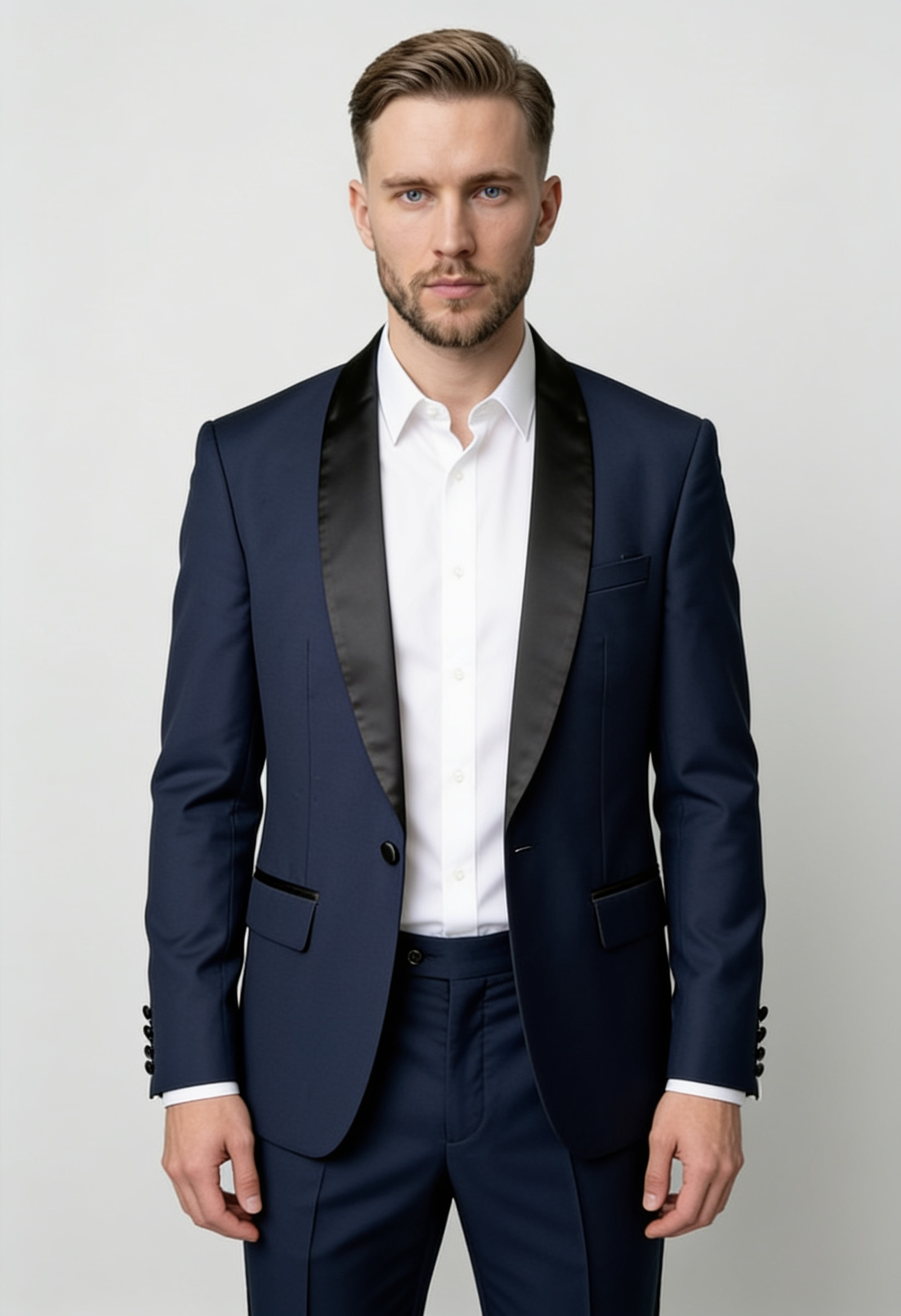 Men’s 2-Piece Shawl Lapel Tuxedo Dinner Suit - Style WILLIAM NAVY BLUE