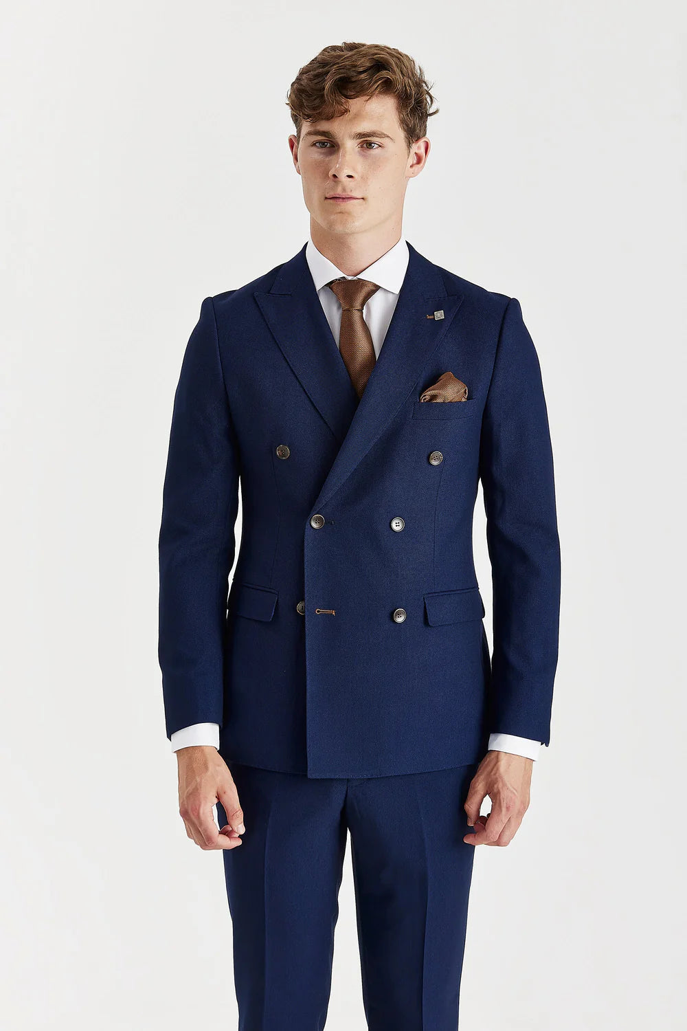 Men’s 2-Piece Tailored Fit Double Breasted Suit - MAYFAIR - Navy Model Picture