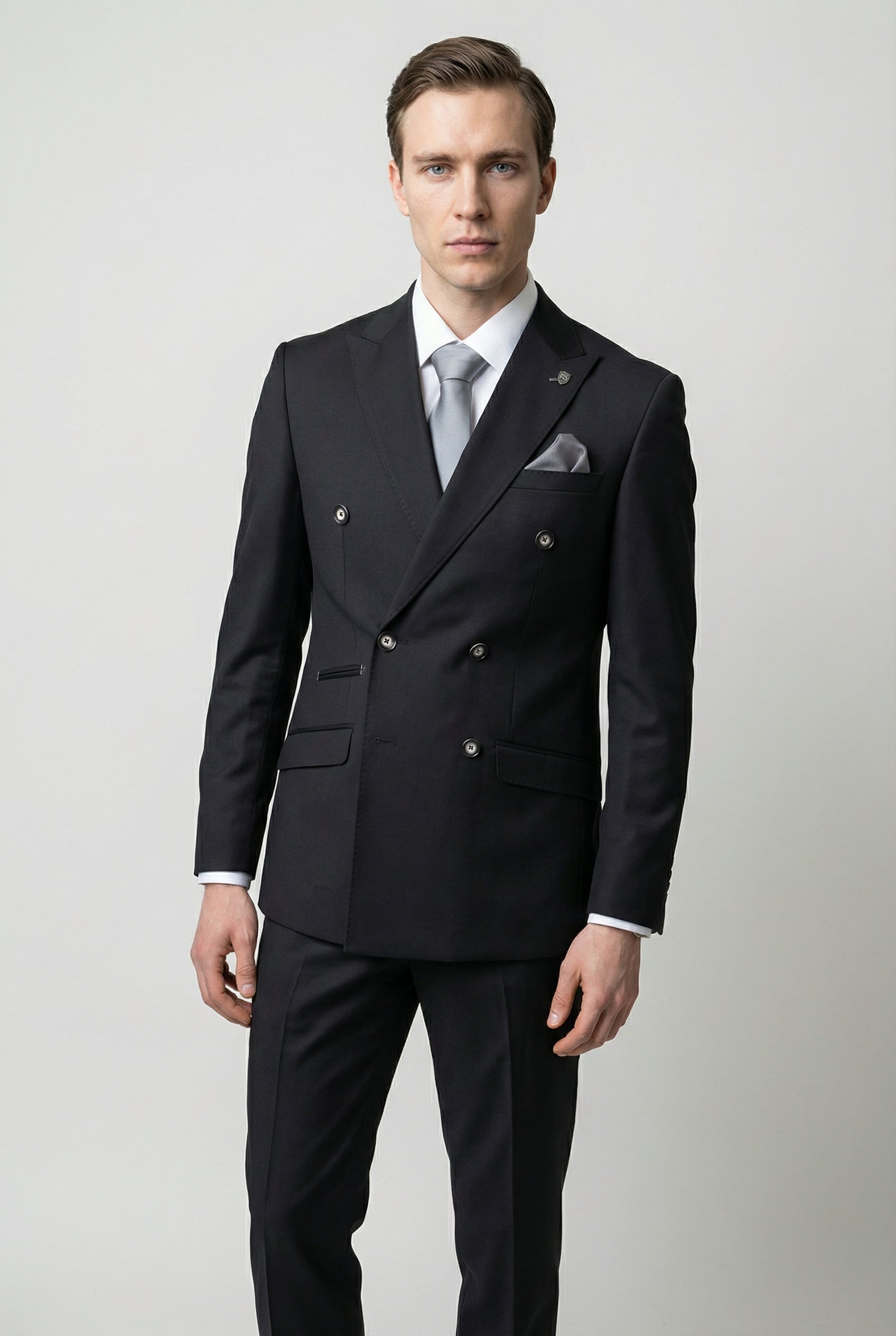 Men’s 2 Piece Double Breasted Formal Suit - CARSON BLACK