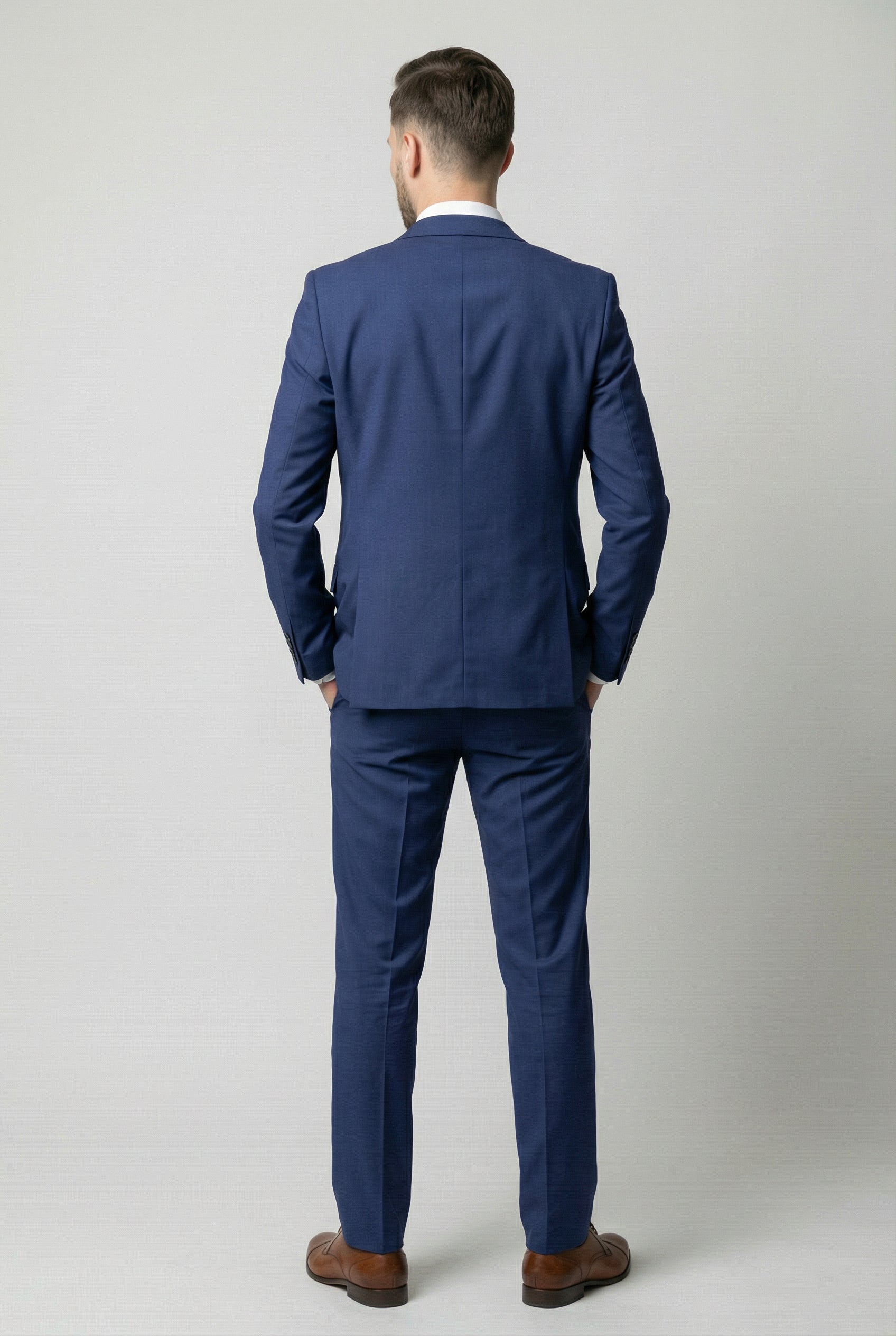 Men’s 2 Piece Slim Fit Double Breasted Suit - JOSE NAVY Model Back Picture