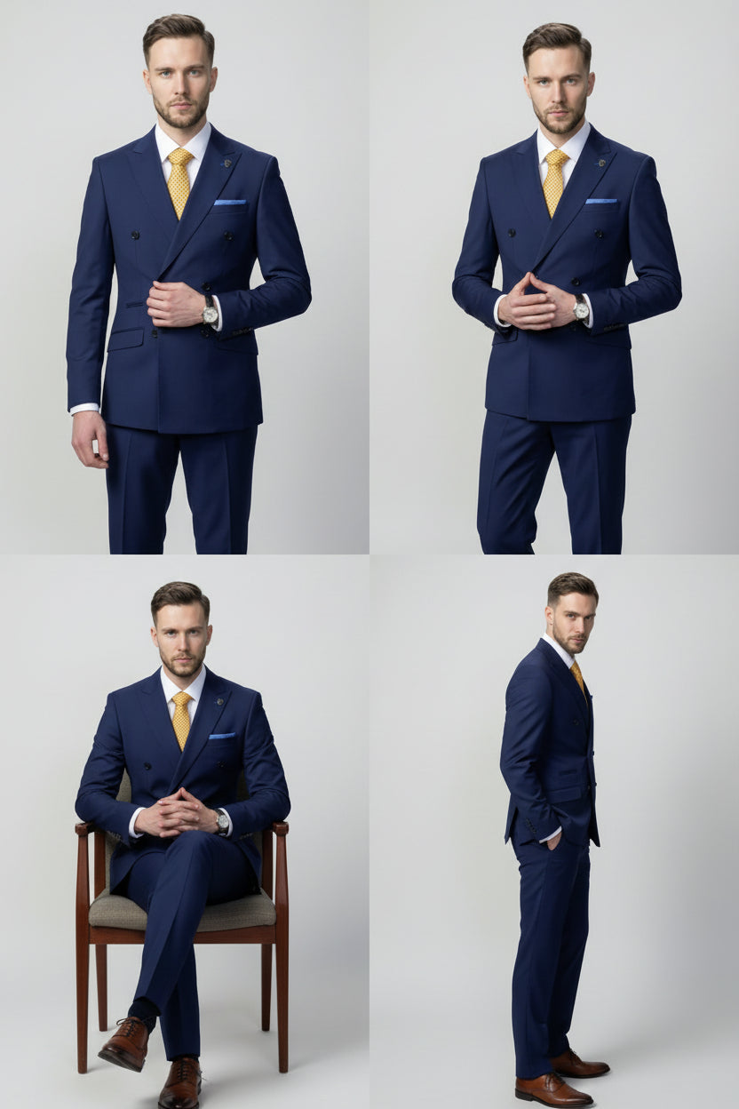 Men’s 2 Piece Slim Fit Double Breasted Suit - JOSE NAVY  