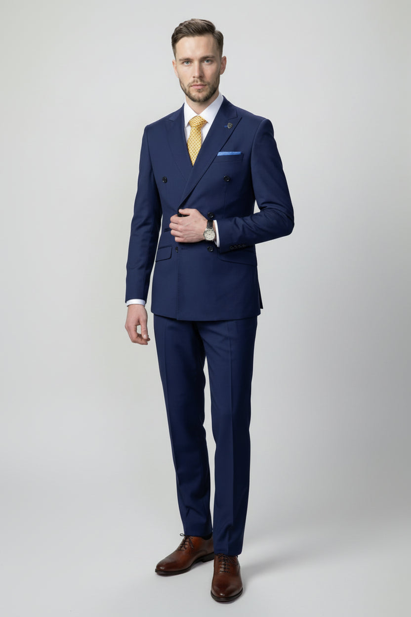 Men’s 2 Piece Slim Fit Double Breasted Suit - JOSE NAVY Model  Front Picture