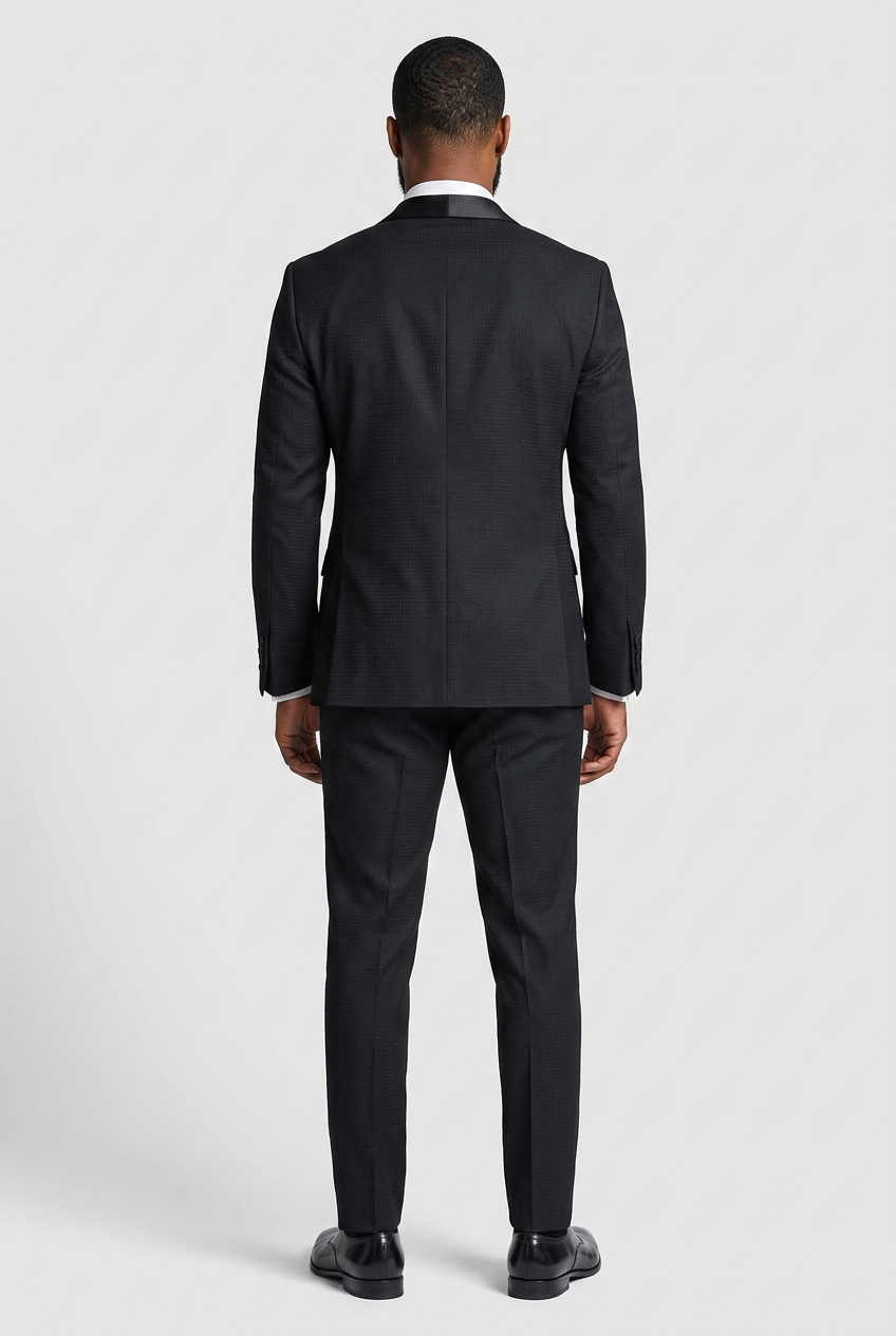 Men’s 2 Piece Textured Shawl Lapel Tuxedo Suit - Style SAKKI BLACK