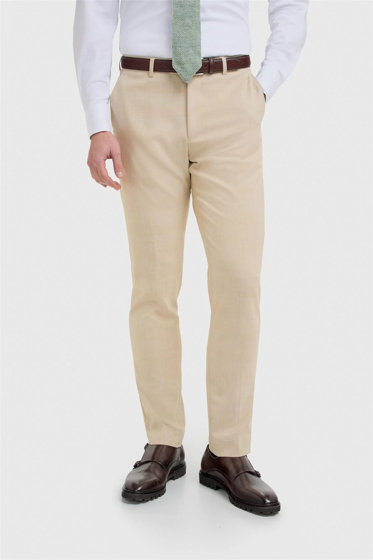 Men’s 3-Piece Beige Textured Suit - Camden - Beige