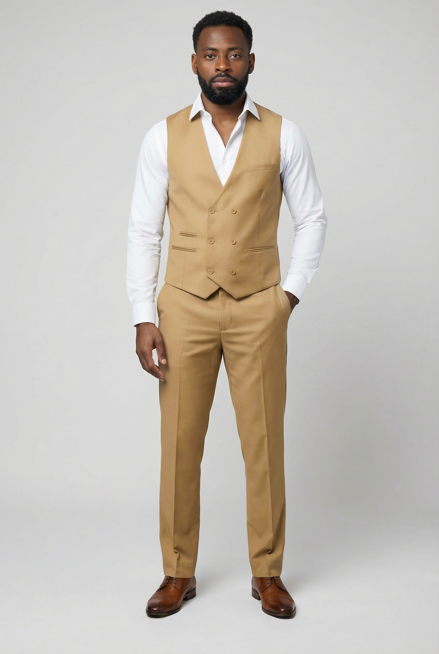 Men’s 3-Piece Formal Suit with Double Breasted Waistcoat - Jason - Mustard