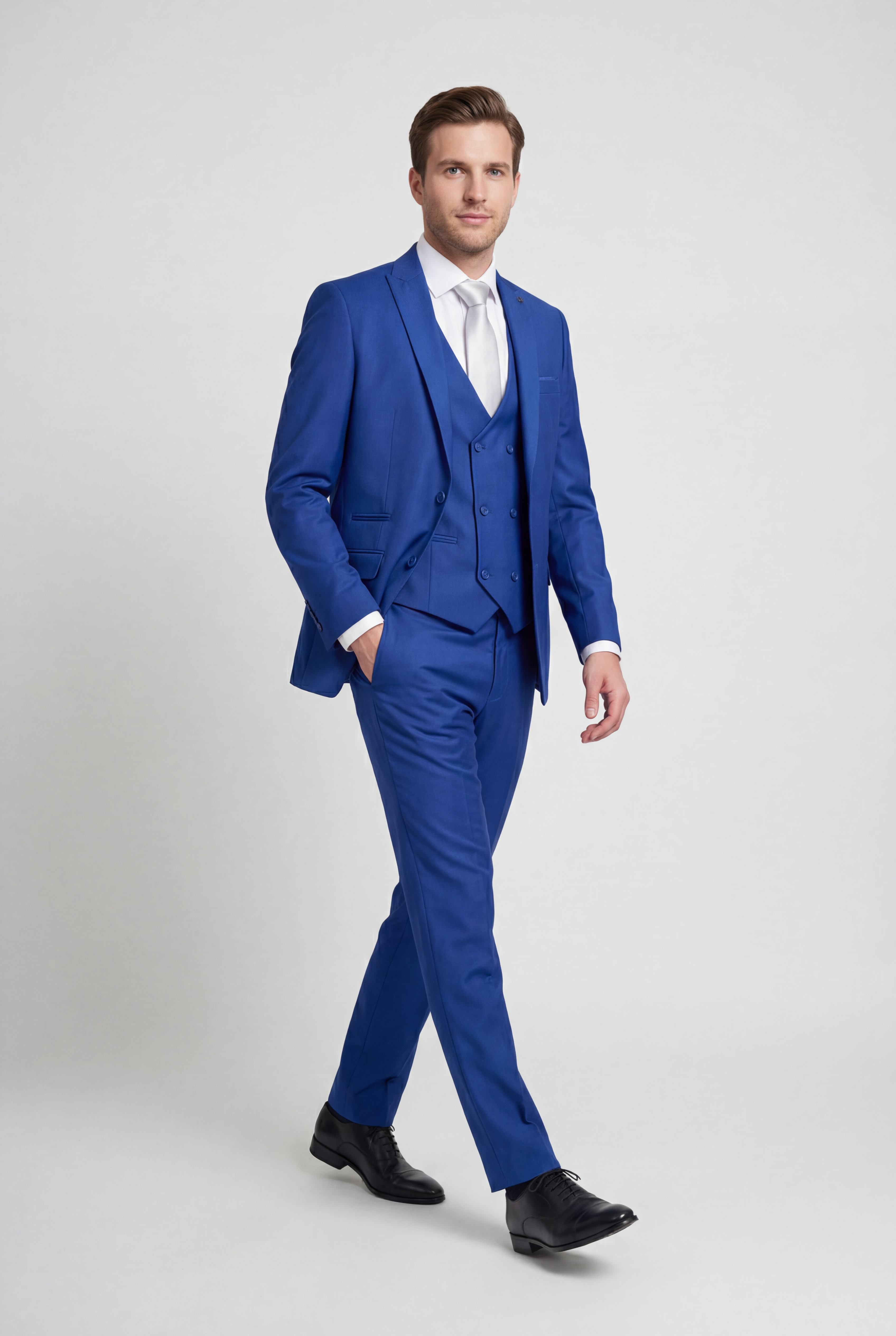 Men’s 3-Piece Formal Suit with Double Breasted Waistcoat - Roman - Blue