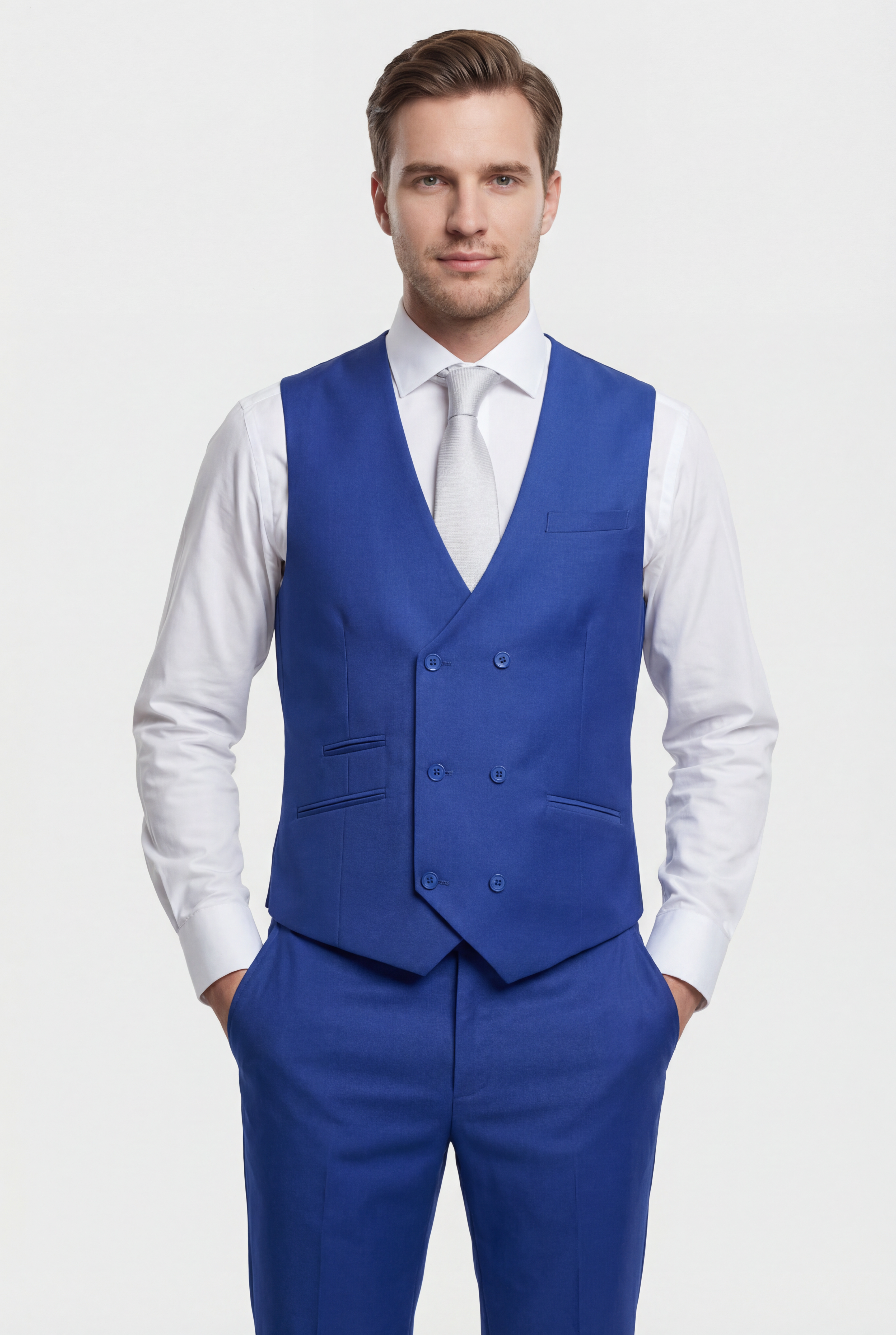 Men’s 3-Piece Formal Suit with Double Breasted Waistcoat - Roman - Blue