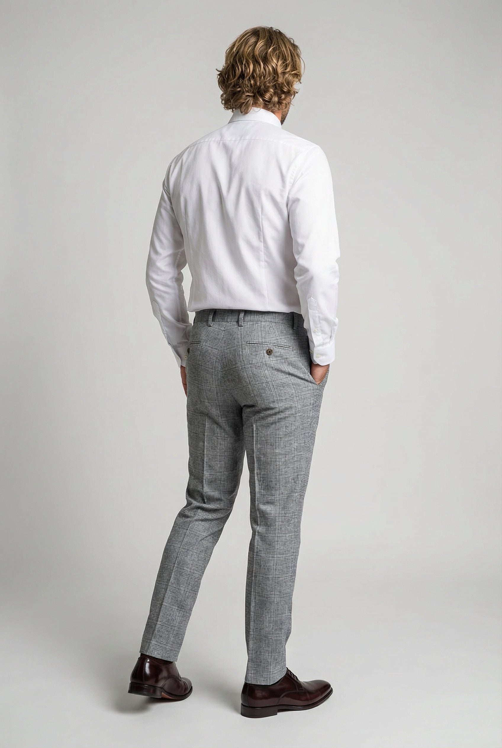 Men’s 3-Piece Glen Check Suit - Parker - Stone Grey Back Picture