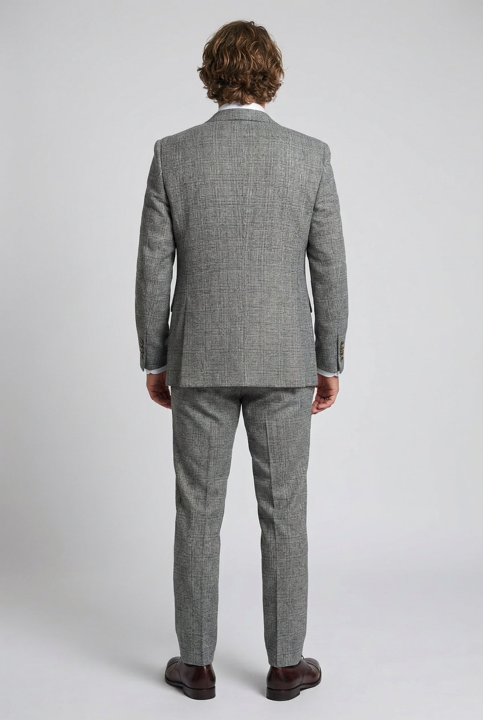 Men’s 3-Piece Glen Check Suit - Parker - Stone Grey Back Picture