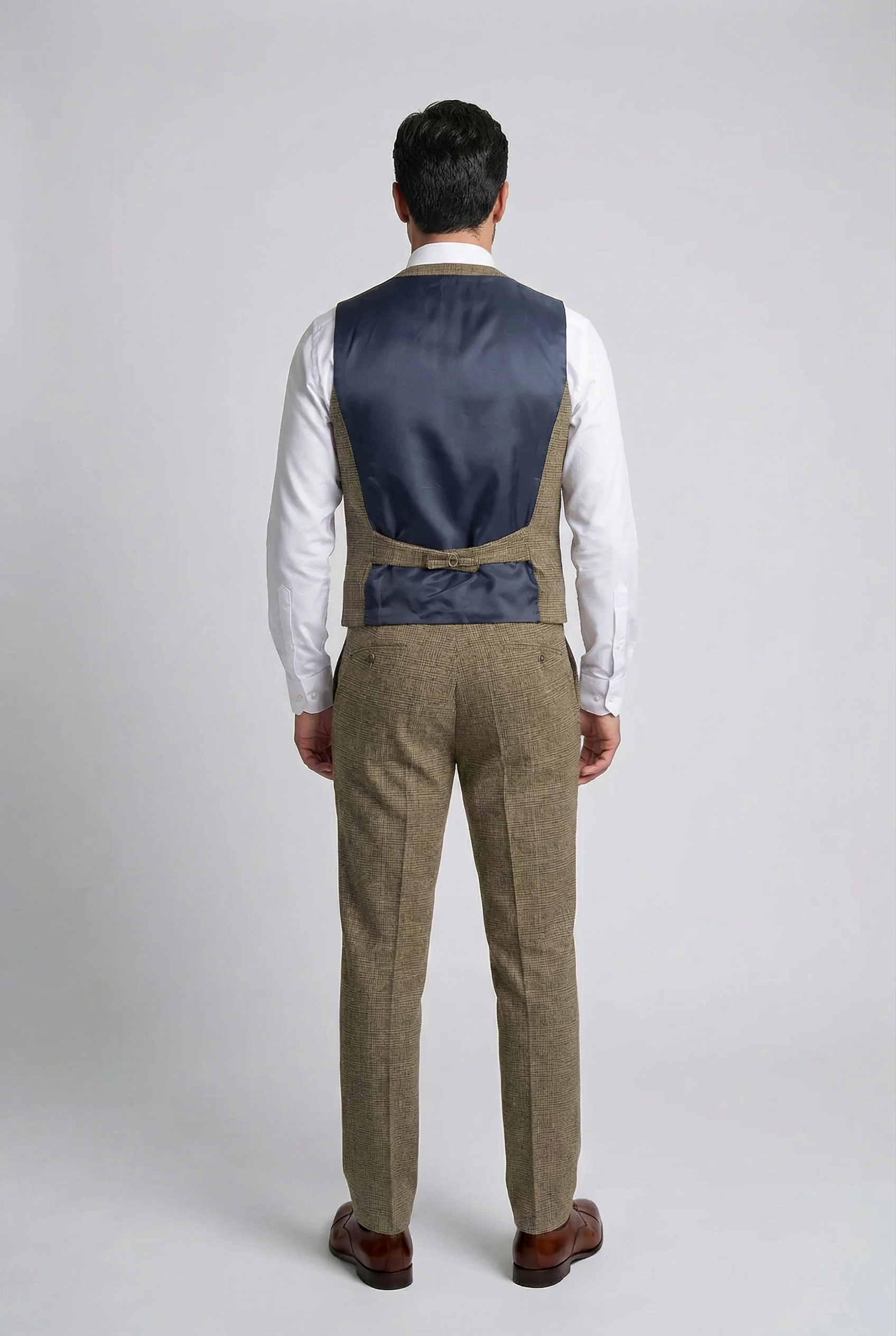 Men’s 3-Piece Glen Check Suit - Parker - Tan Brown
