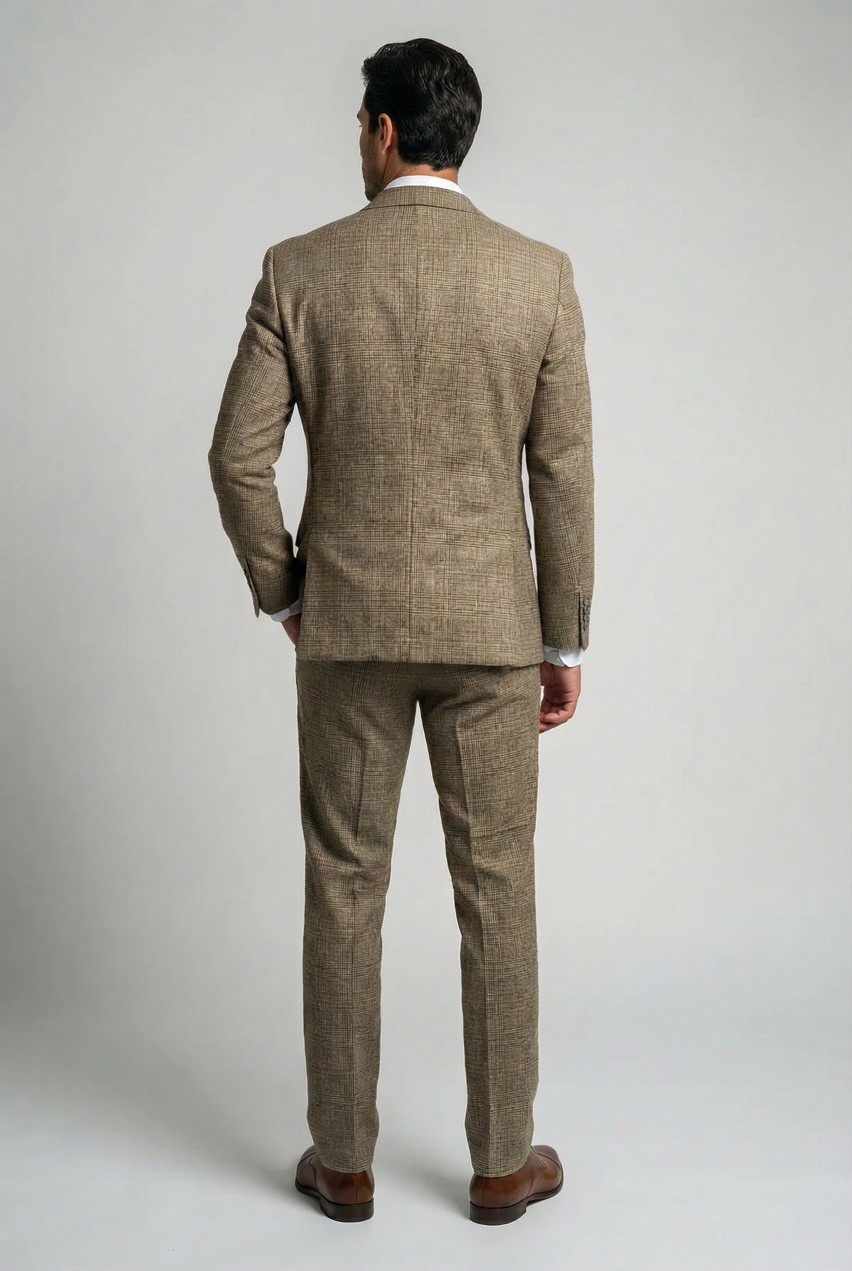 Men’s 3-Piece Glen Check Suit - Parker - Tan Brown