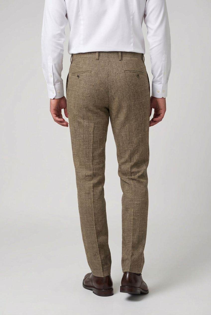 Men’s 3-Piece Glen Check Suit - Parker - Tan Brown