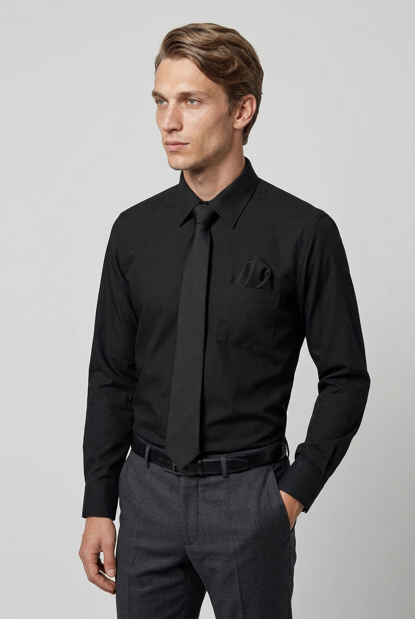 Men’s Black Collared Formal Shirt 3-Piece Set | Sirri