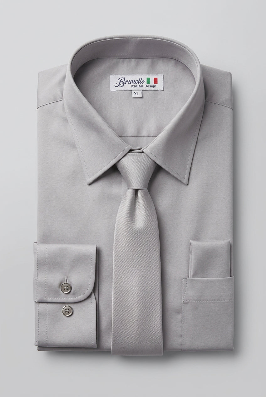 Men’s 3-Piece Long Sleeve Formal Shirt Set - Brunella -  Grey 