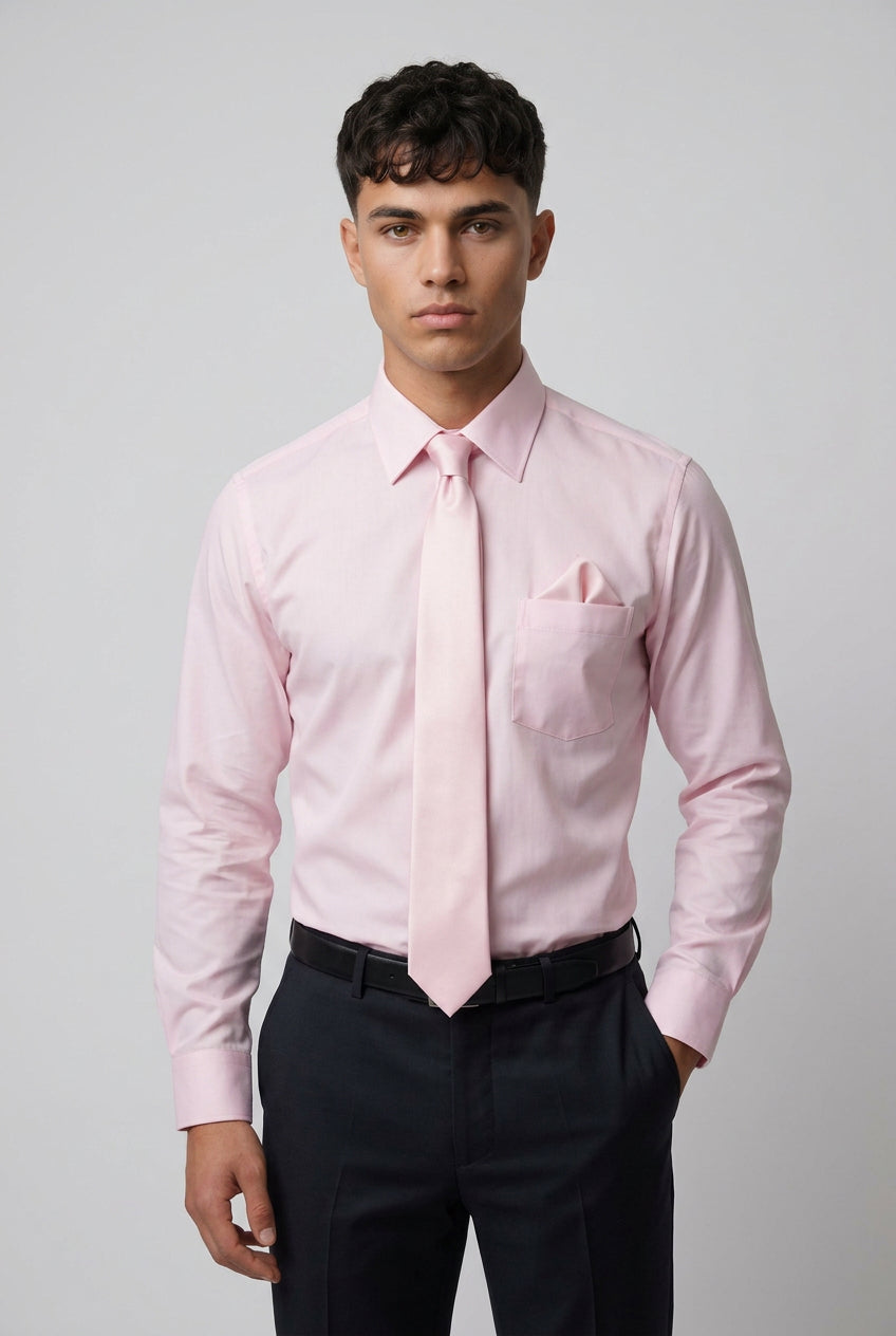 Men’s 3-Piece Long Sleeve Formal Shirt Set - Brunella - Pink Model Picture