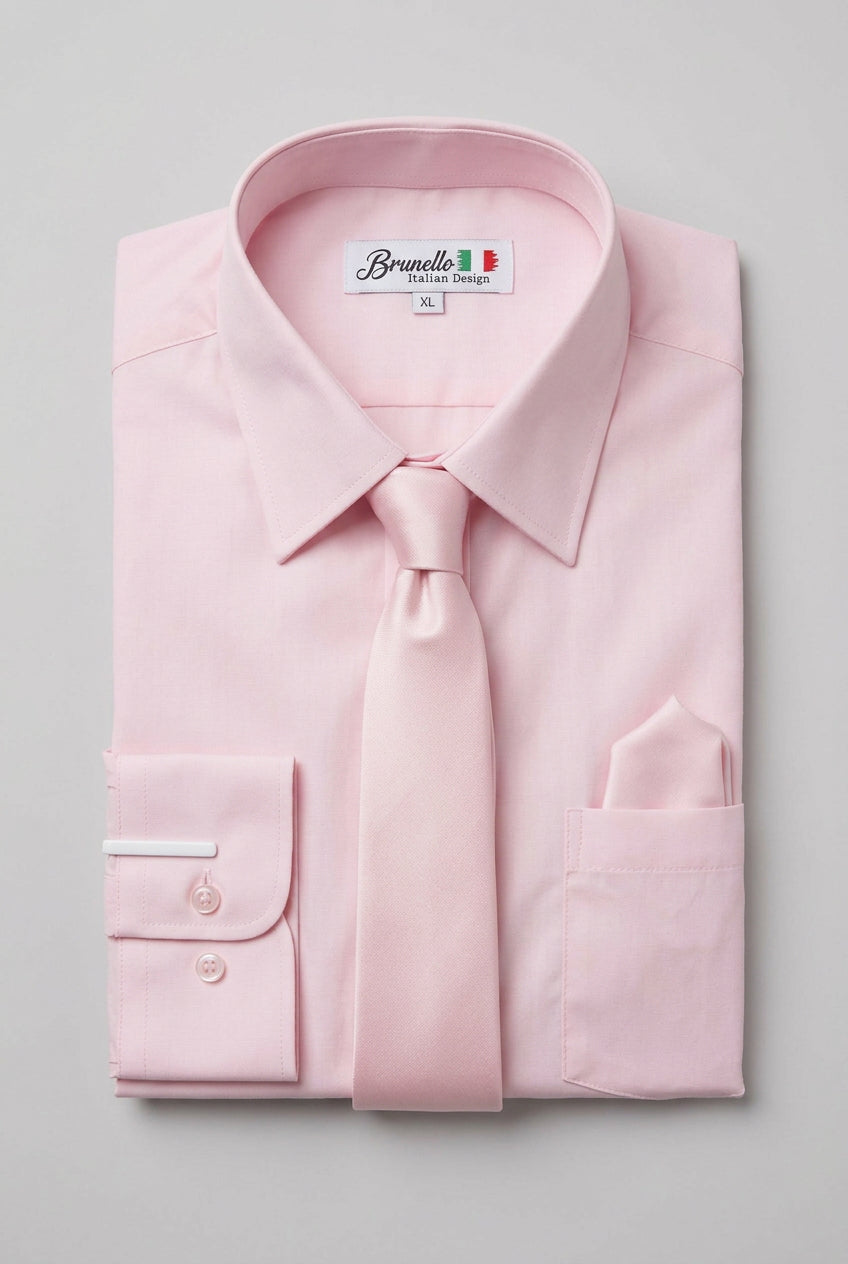 Men’s 3-Piece Long Sleeve Formal Shirt Set - Brunella - Pink