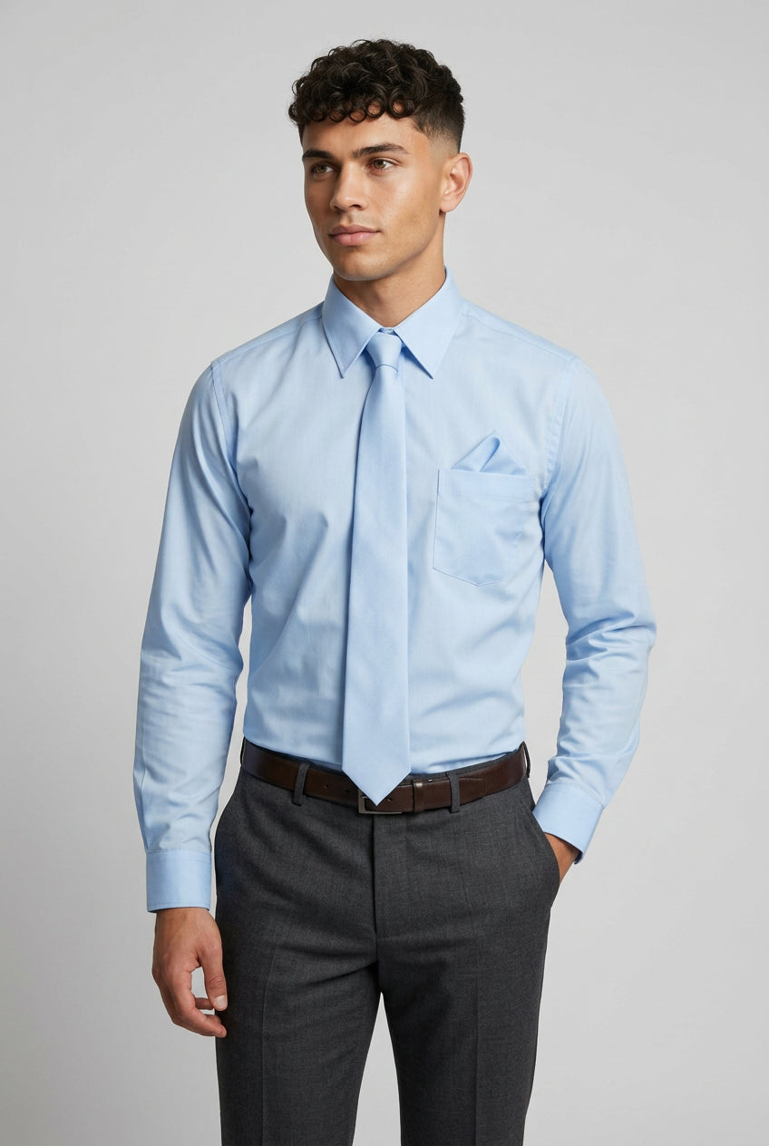 Men’s 3-Piece Long Sleeve Formal Shirt Set - Brunella - Sky Blue Model Picture