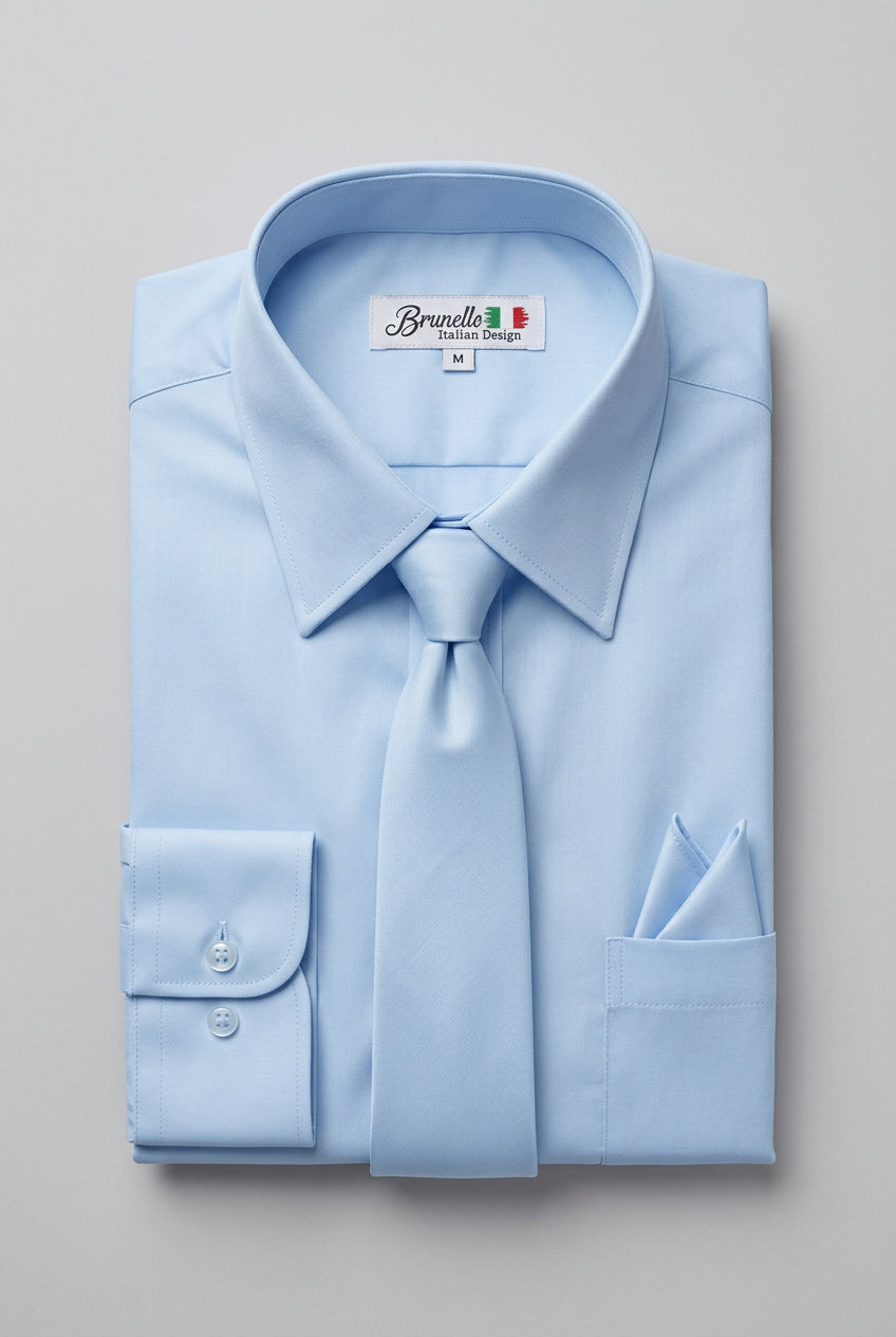 Men’s 3-Piece Long Sleeve Formal Shirt Set - Brunella - Sky Blue 