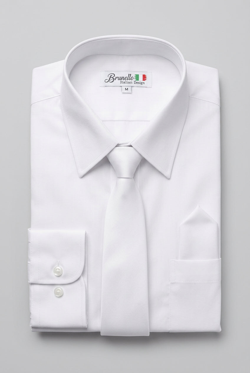 Men’s 3-Piece Long Sleeve Formal Shirt Set - Brunella - White