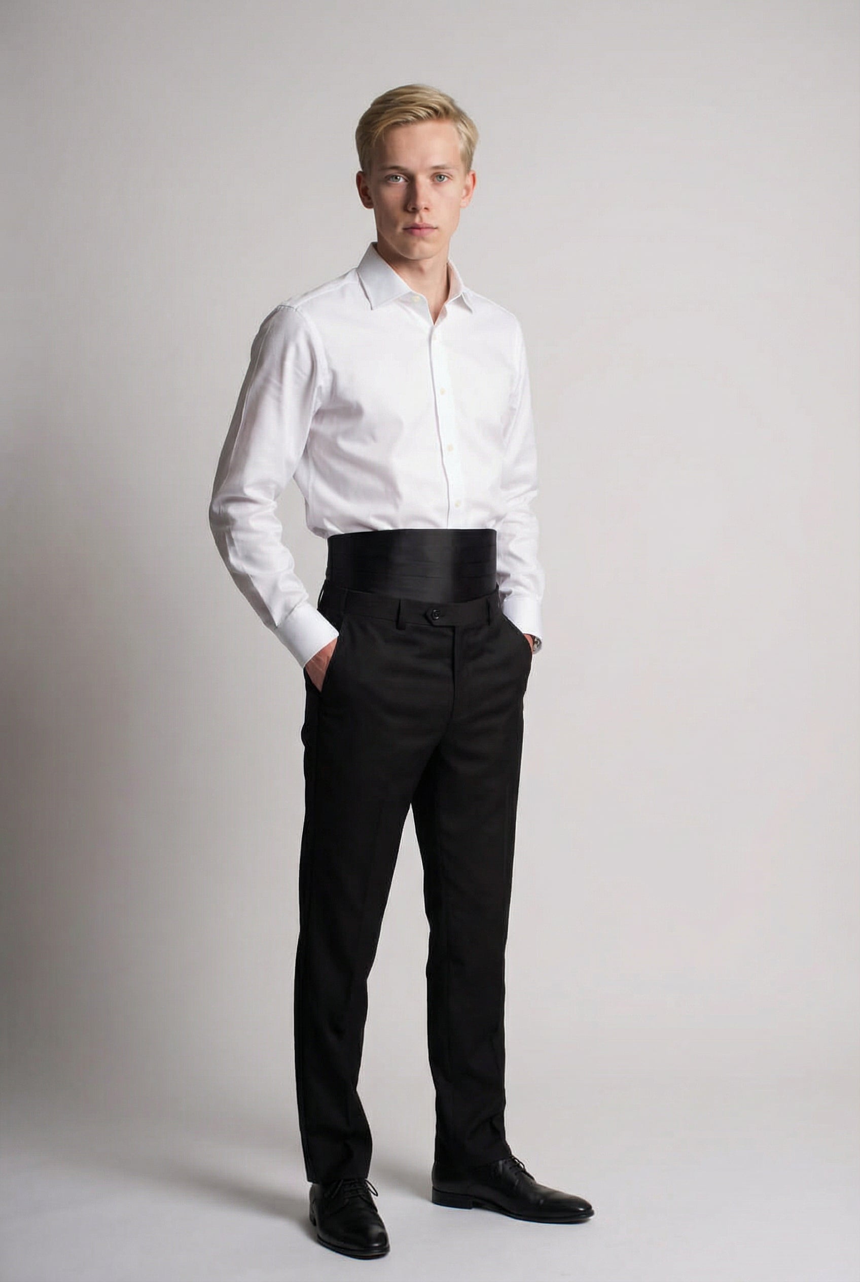 Men’s 3-Piece Satin Lapel Tuxedo Suit - Edward - Black Trousers Picture