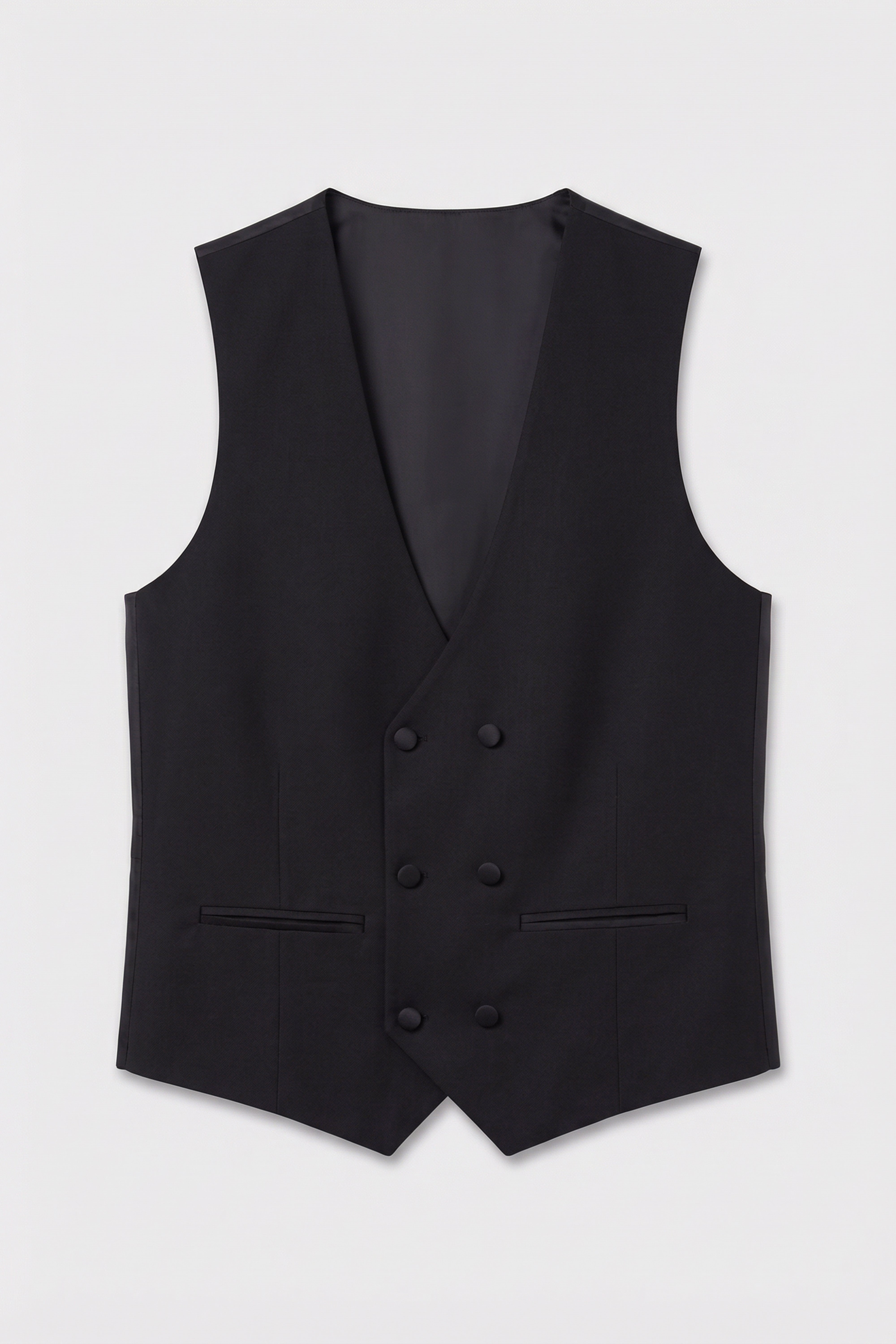 Men’s 3-Piece Satin Lapel Tuxedo Suit with Double Breasted Waistcoat - Black  Waistcoat Picture