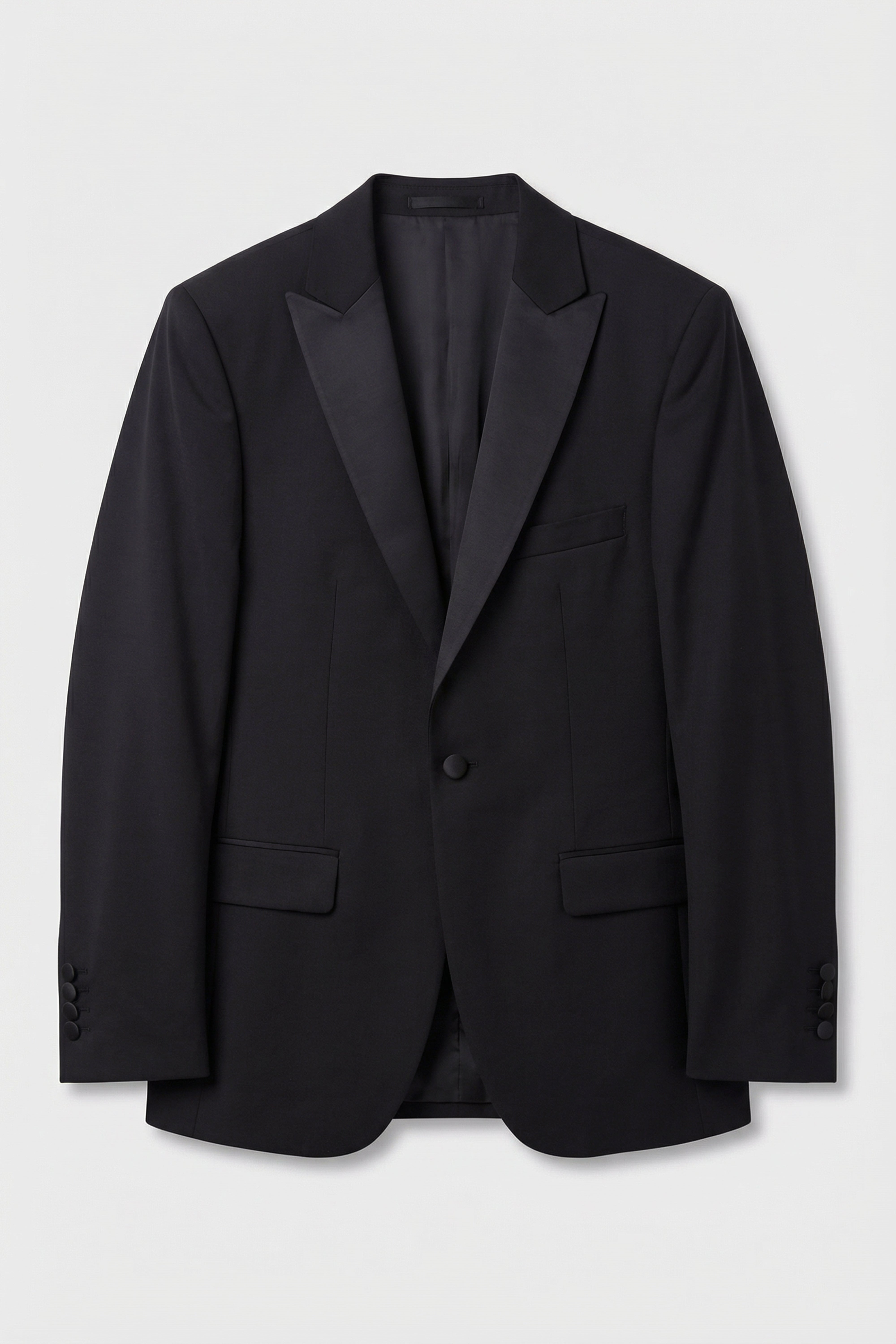 Men’s 3-Piece Satin Lapel Tuxedo Suit with Double Breasted Waistcoat - Black  Blazer Picture