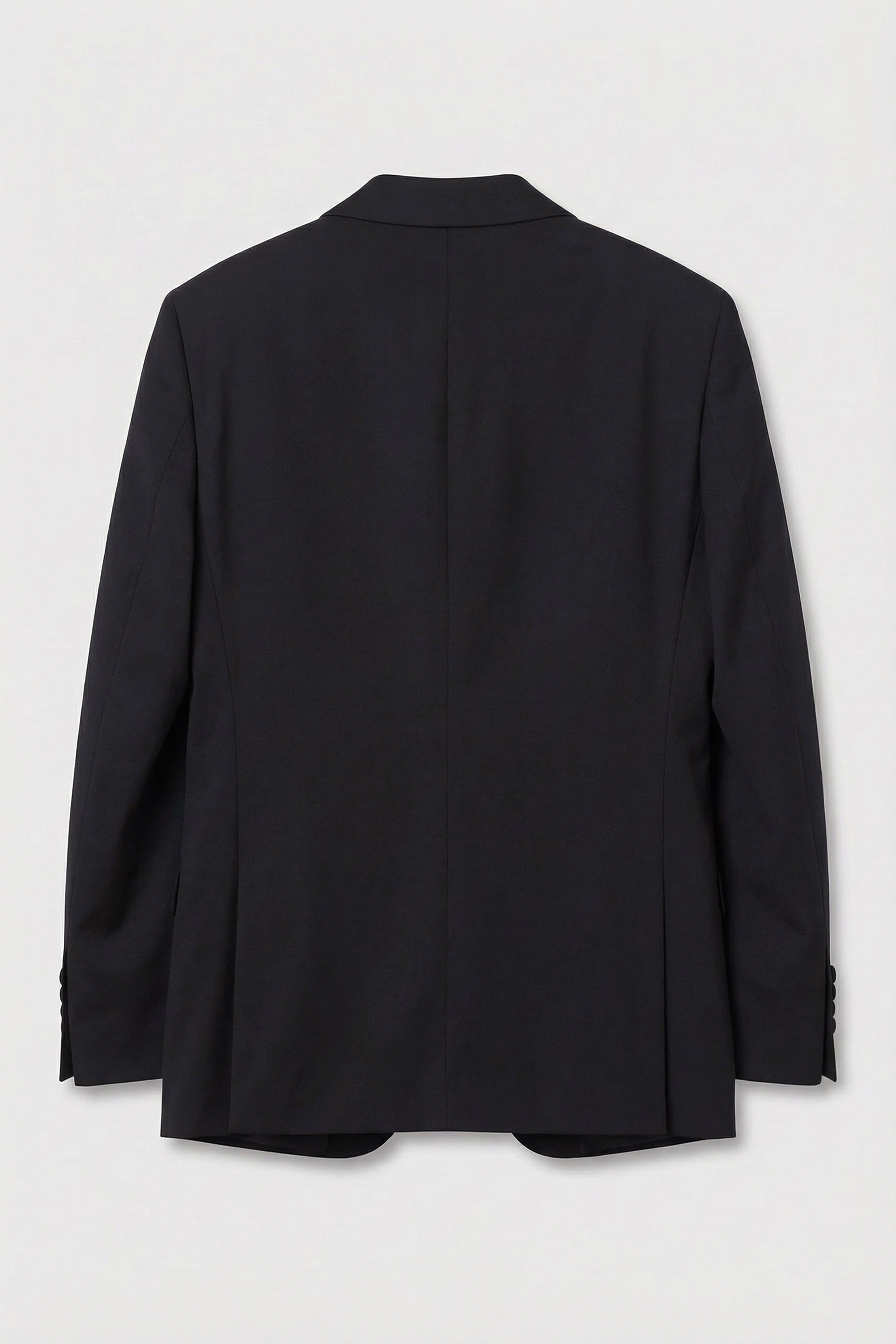 Men’s 3-Piece Satin Lapel Tuxedo Suit with Double Breasted Waistcoat - Black  Blazer Back Picture