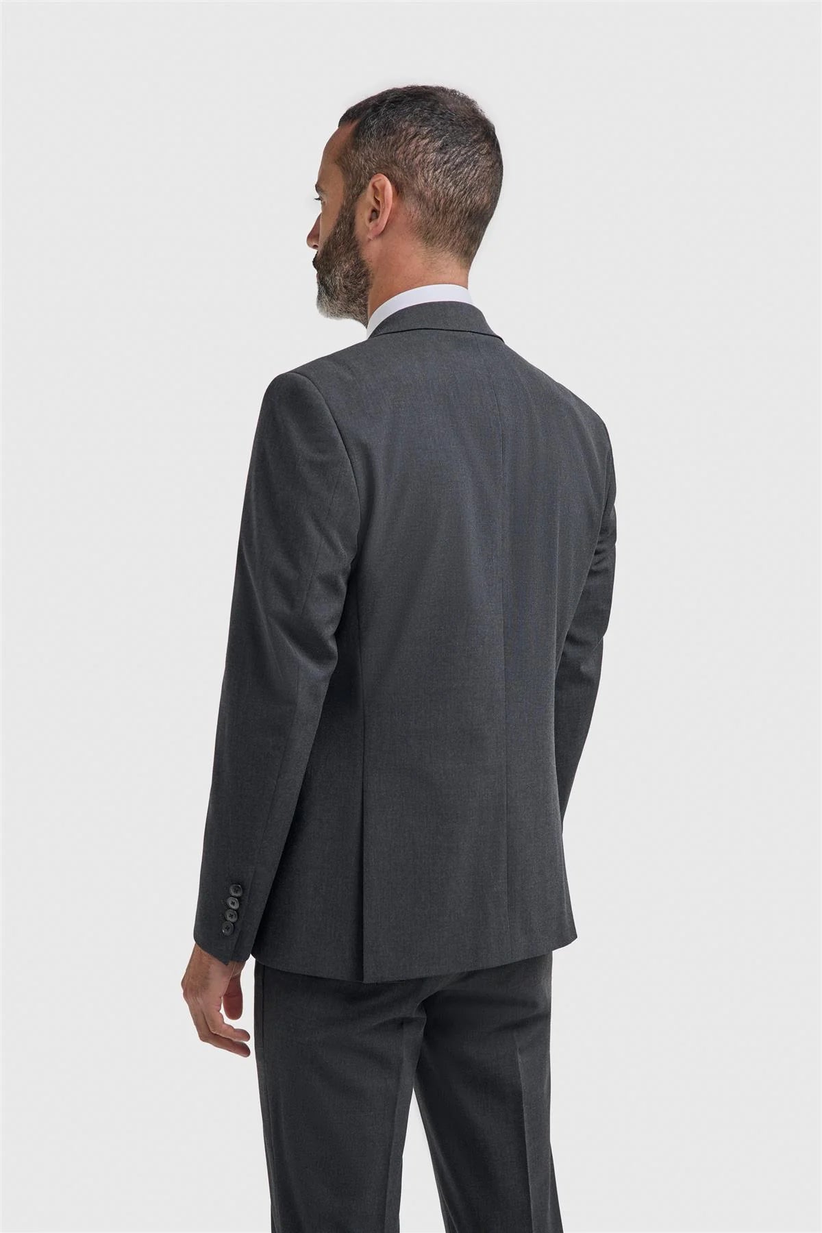 Men’s Slim Fit Formal Blazer - Malibu – Charcoal Grey Model Back Picture