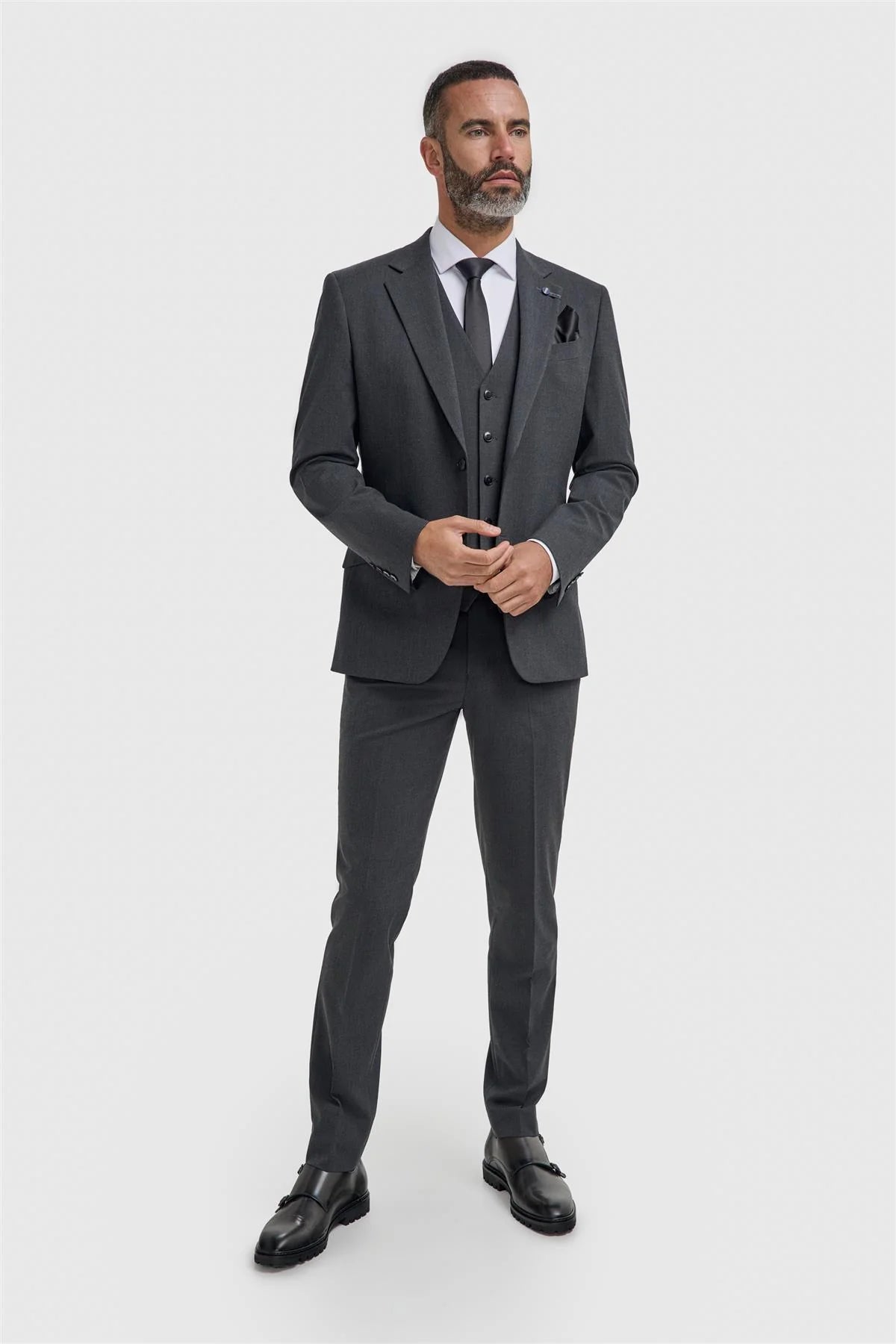 Men’s Slim Fit Formal Blazer - Malibu – Charcoal Grey Model Front Picture
