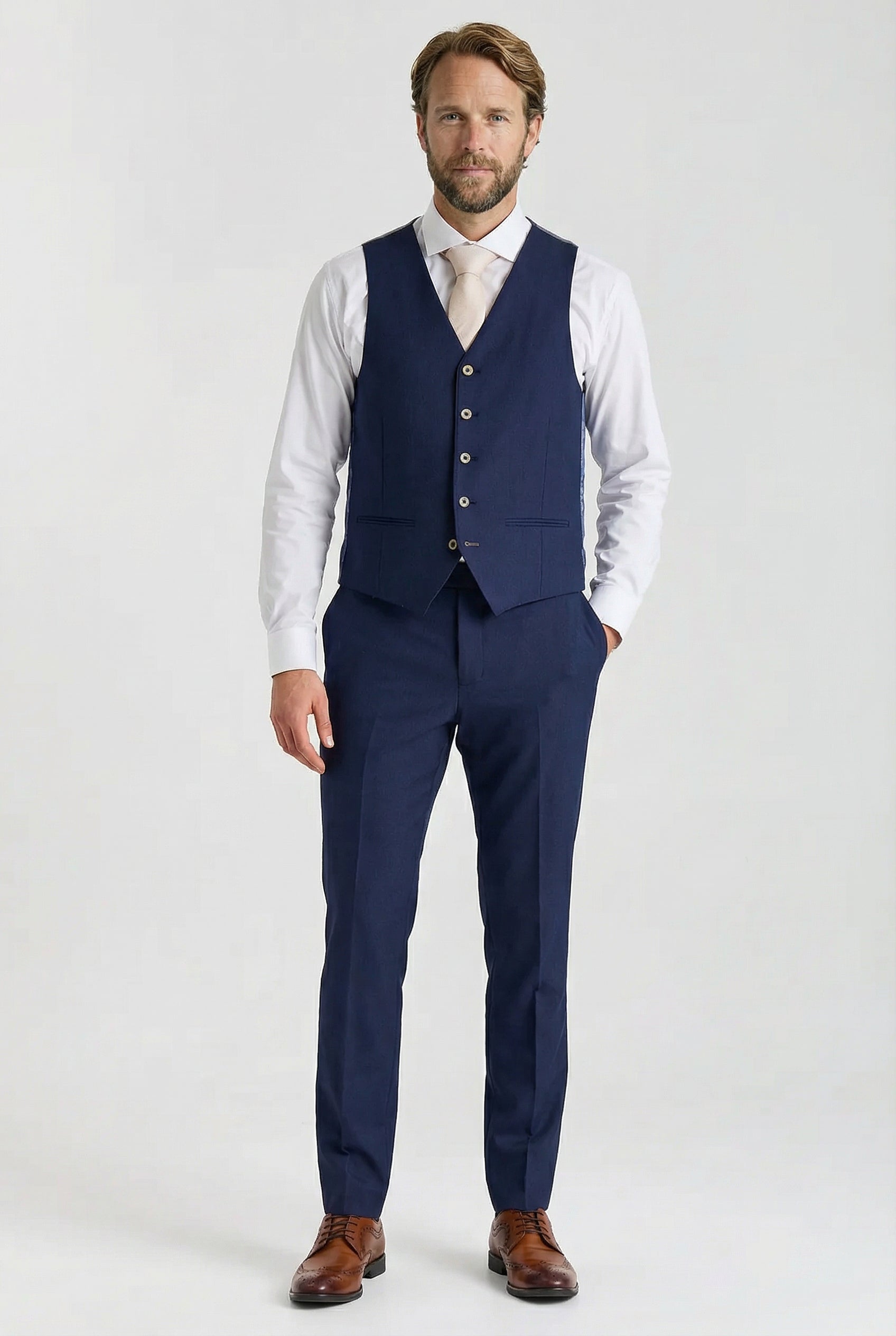 Men’s 3-Piece Tailored Fit Formal Suit - Belmont - Navy Wasitcoat Picture 