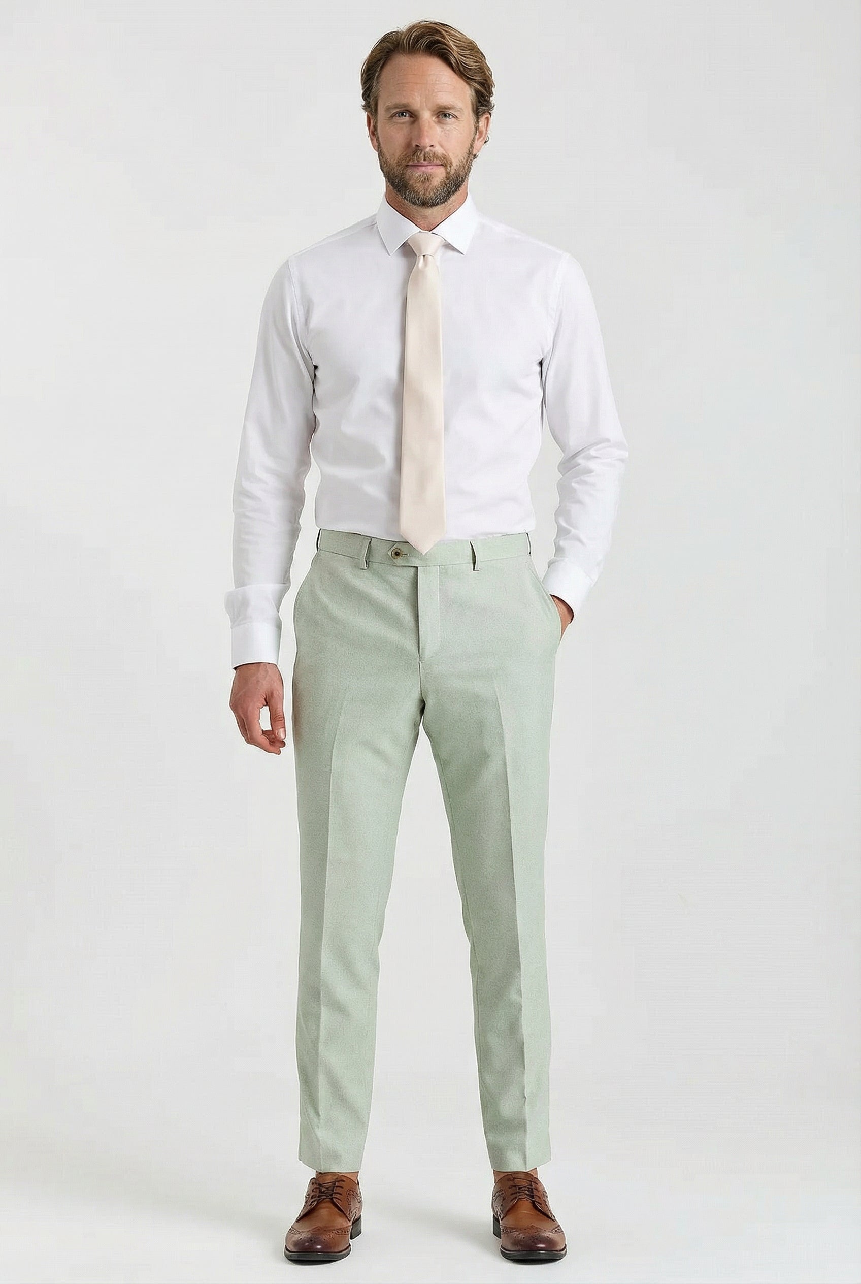 Men’s 3-Piece Tailored Fit Formal Suit - Belmont - Sage Green  Trousers Picture 