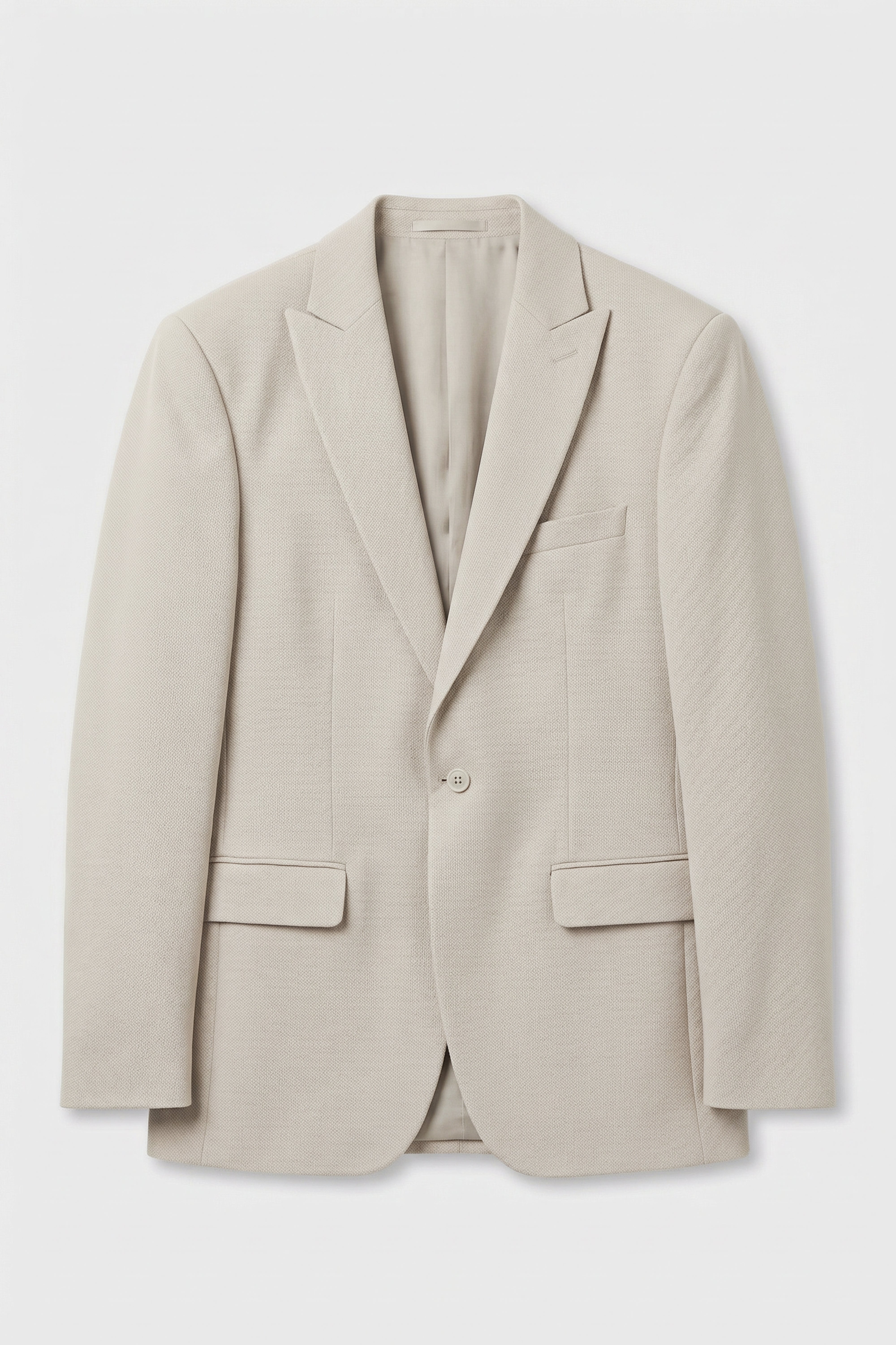 Men’s 3-Piece Textured Formal Suit with Double Breasted Waistcoat - Core - Beige Jacket Front Picture