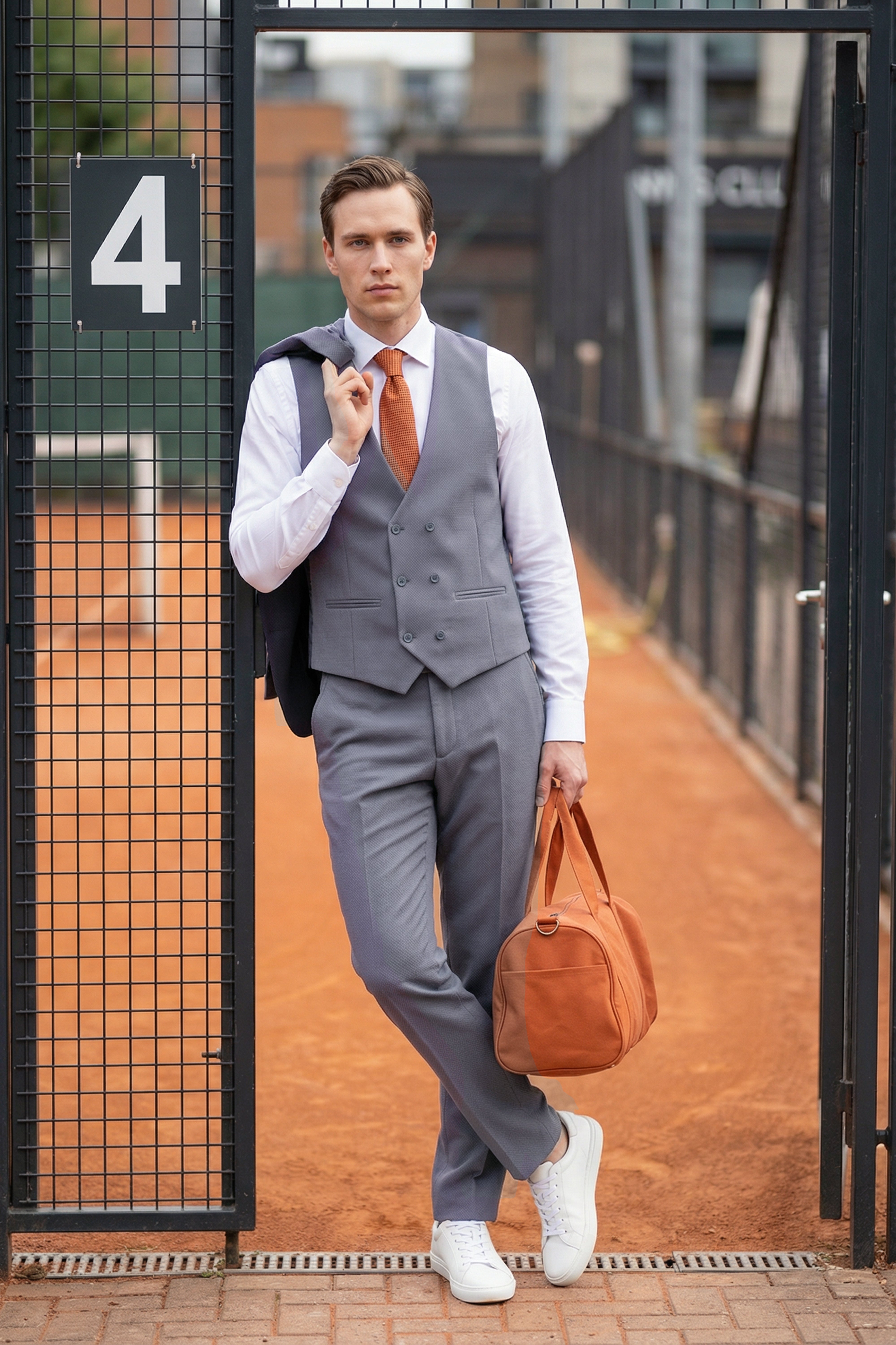 Men’s 3-Piece Textured Formal Suit with Double Breasted Waistcoat - Core - Charcoal Grey Life Style