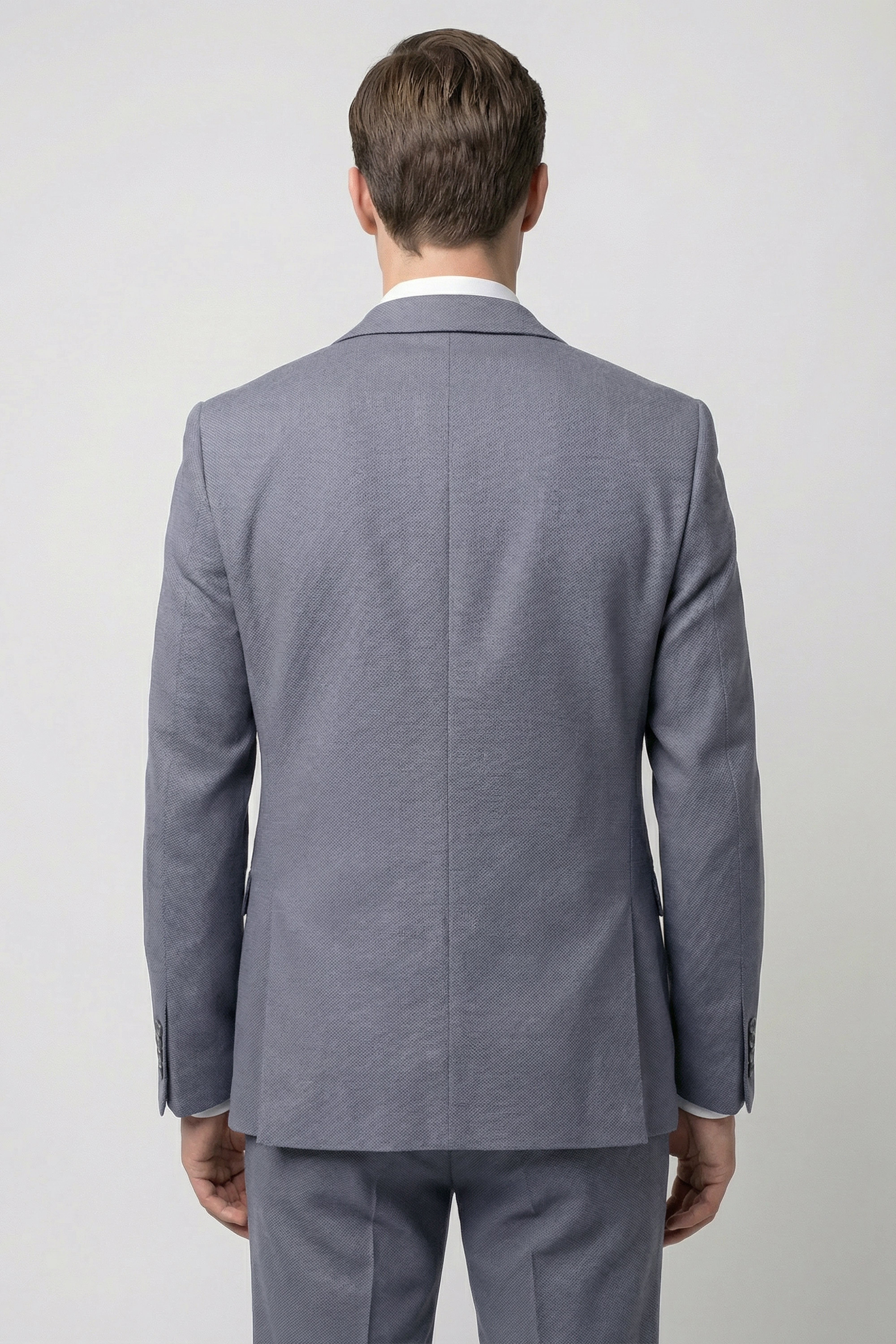 Men’s 3-Piece Textured Formal Suit with Double Breasted Waistcoat - Core - Charcoal Grey Model Back Picture