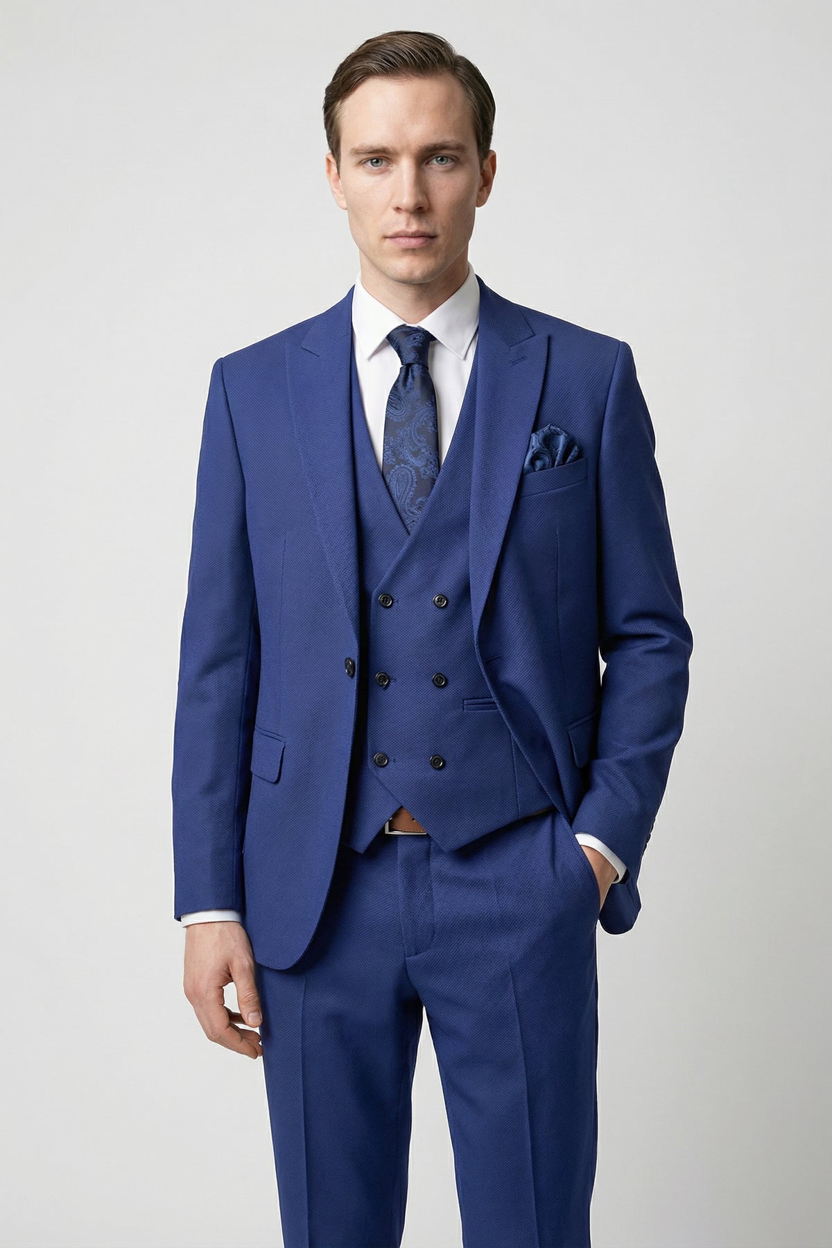 Men’s Textured 3 Piece Suit in Navy | Sirri