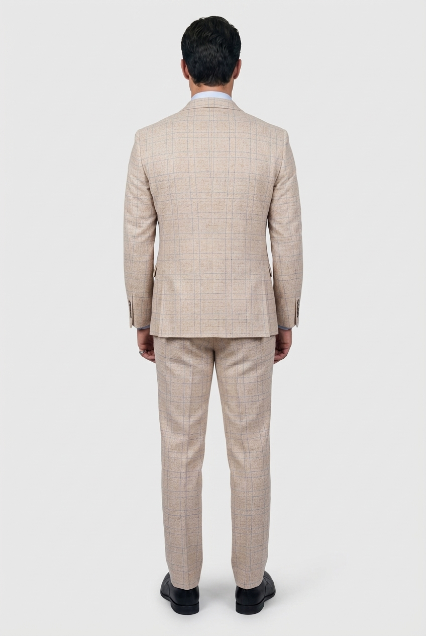 Men’s 3-Piece Tweed Like Glen Check Suit - Luis  - Beige