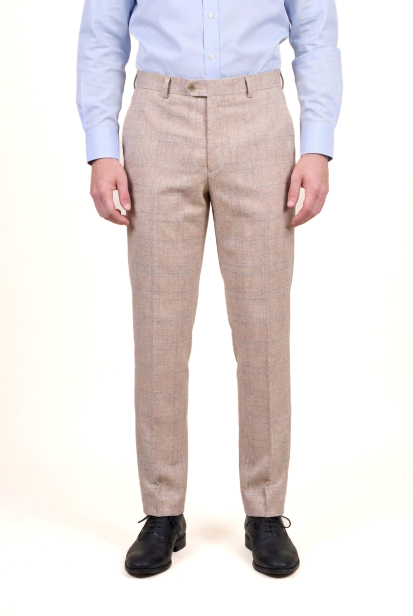 Men’s 3-Piece Tweed Like Glen Check Suit - Luis  - Beige