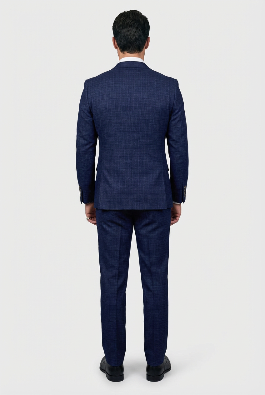 Men’s 3-Piece Tweed Like Glen Check Suit - Luis  - Navy