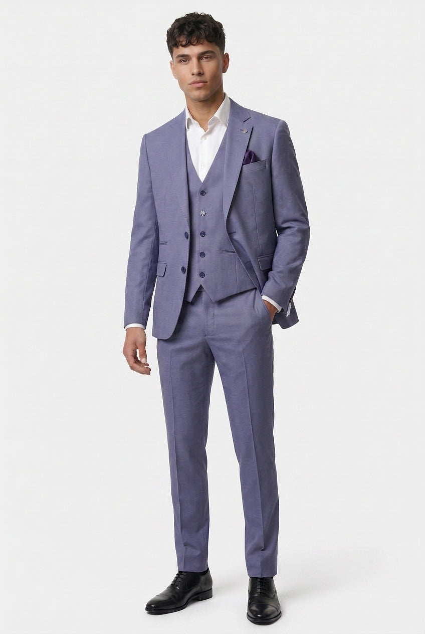 Men’s 3-Piece Wool Blend Formal Suit - Style DEAN LT BLUE Model Front Picture