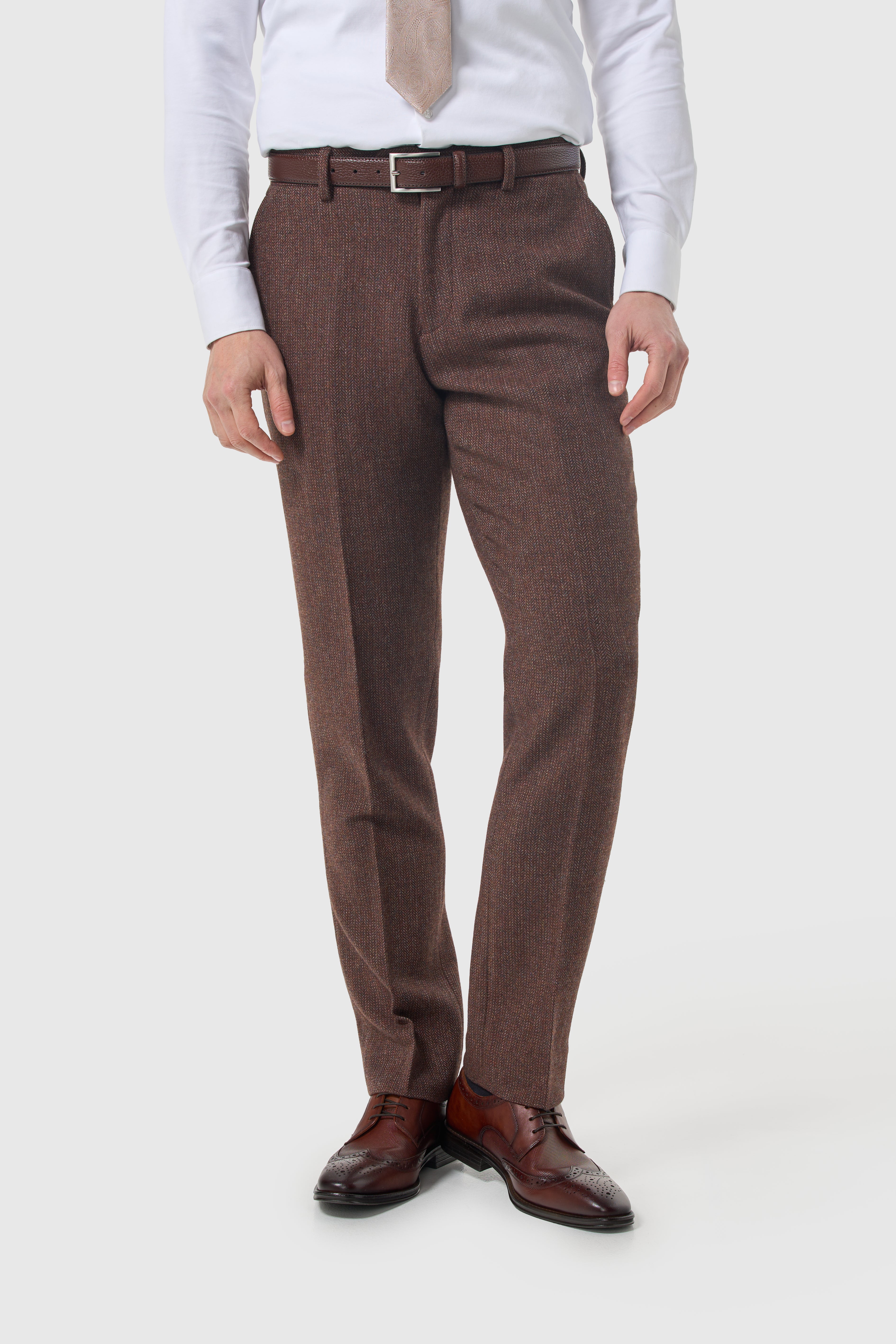 Men’s 3-Piece Wool Herringbone Tweed Suit - Thomas - Dark Mahogany
