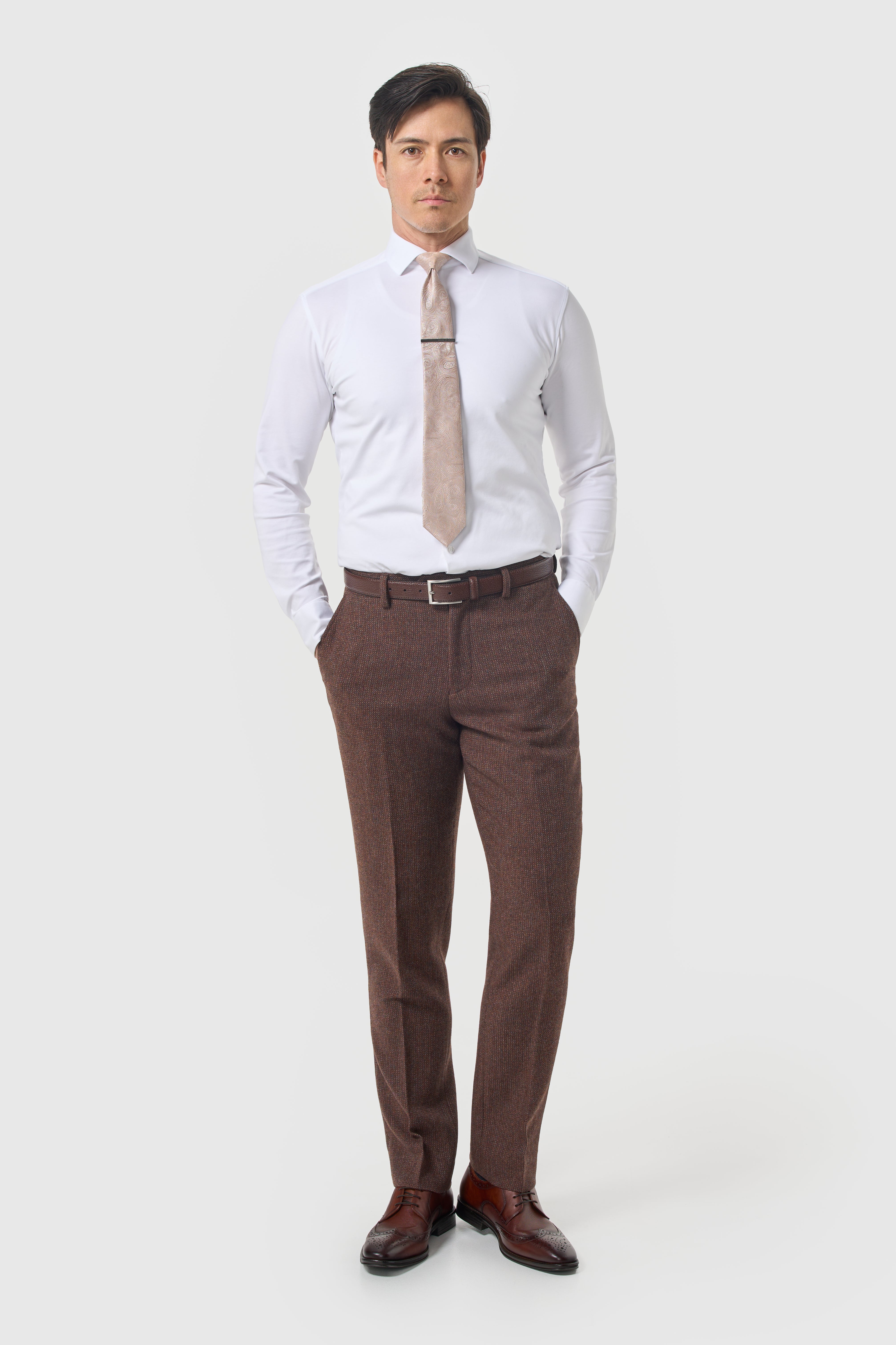 Men’s 3-Piece Wool Herringbone Tweed Suit - Thomas - Dark Mahogany