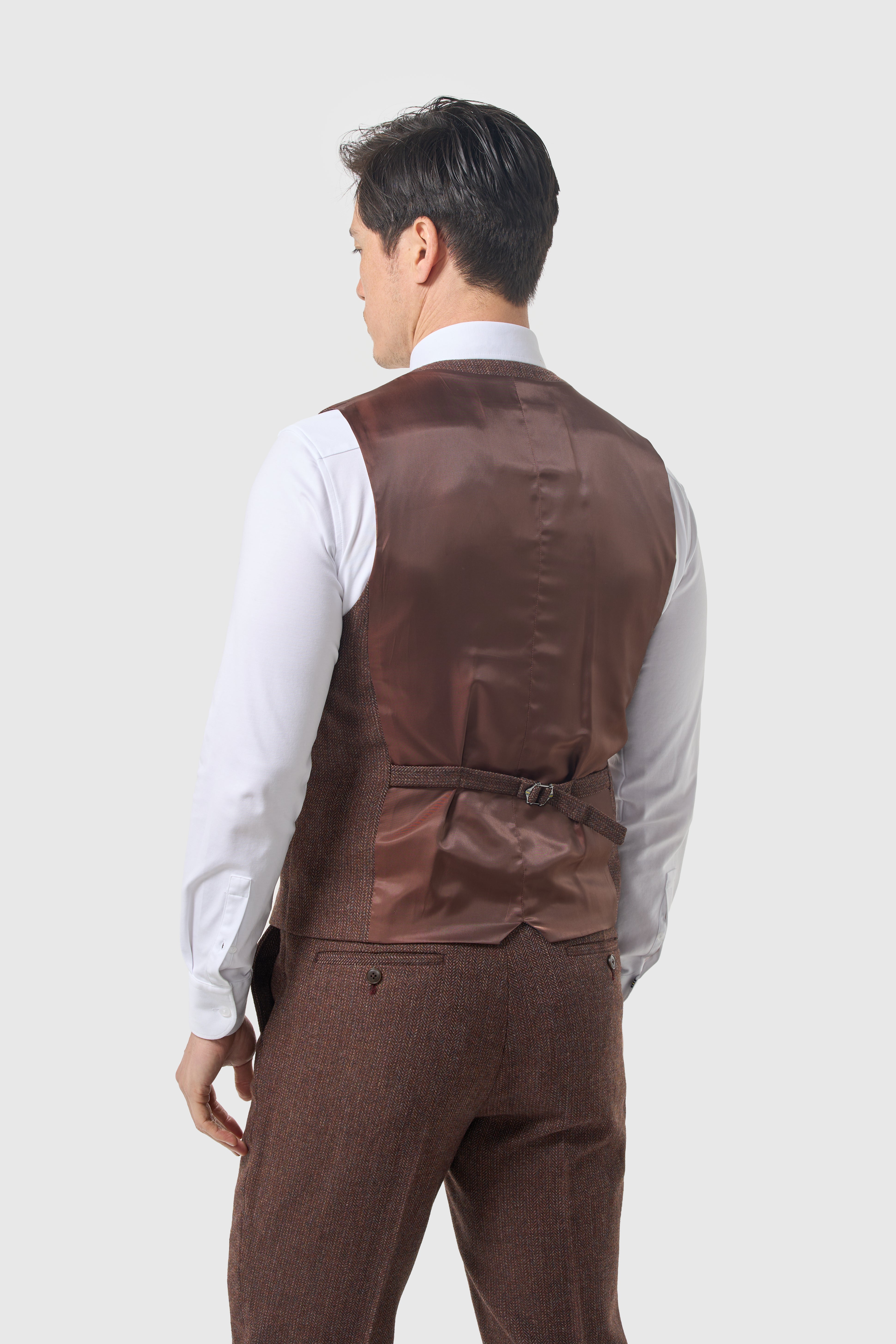 Men’s 3-Piece Wool Herringbone Tweed Suit - Thomas - Dark Mahogany