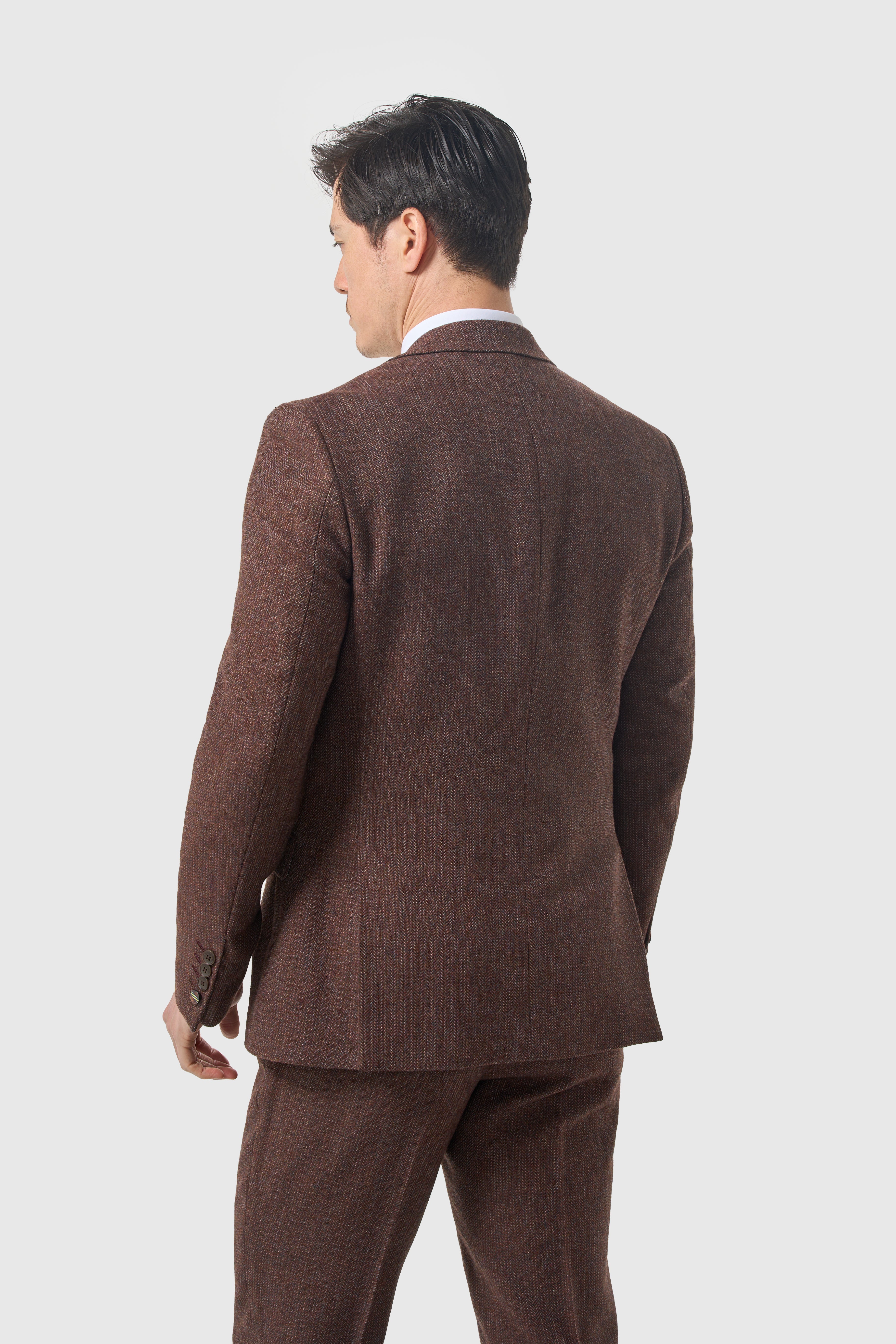 Men’s 3-Piece Wool Herringbone Tweed Suit - Thomas - Dark Mahogany