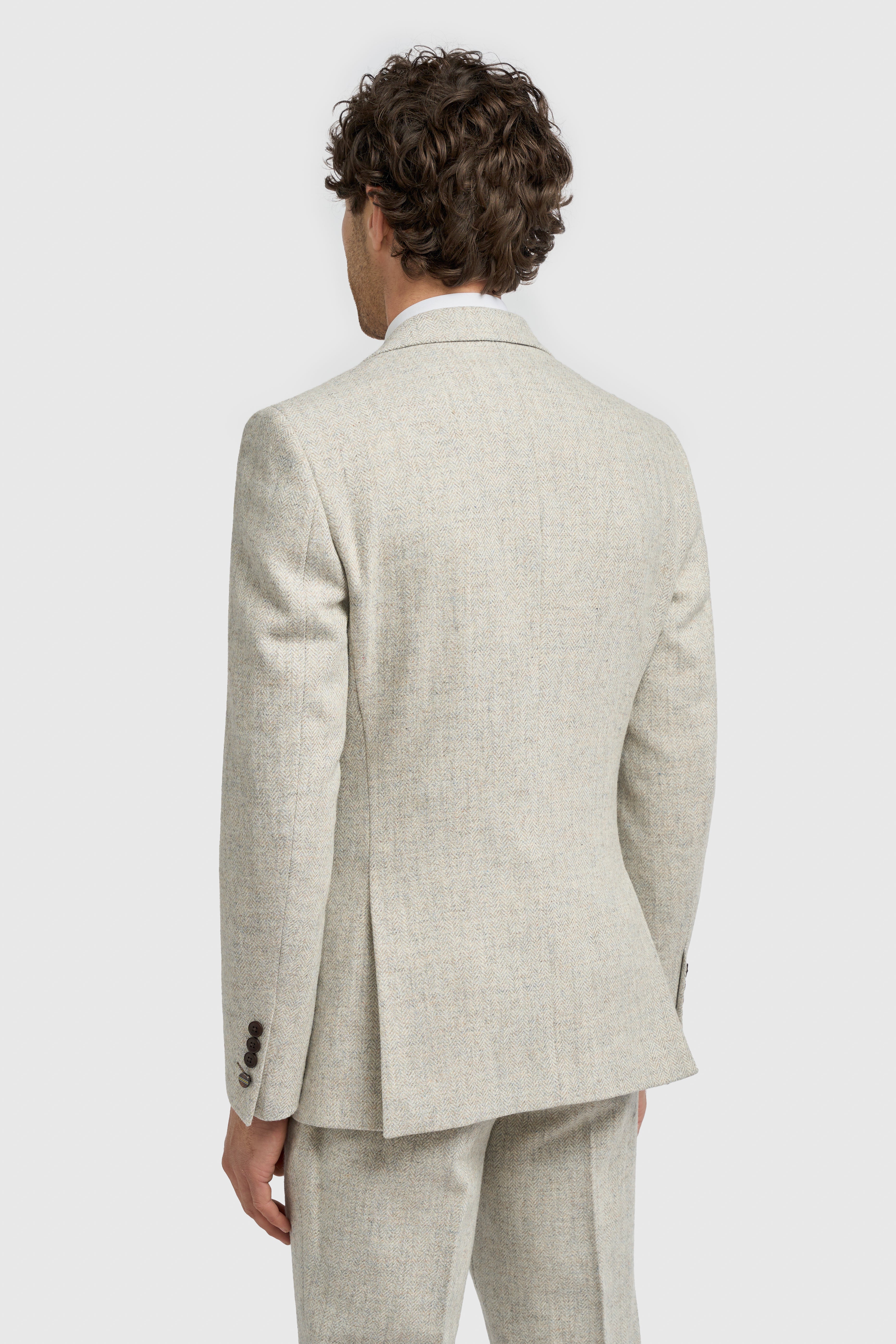 Men’s 3-Piece Wool Herringbone Tweed Suit - Thomas - Pearl Grey Back Picture