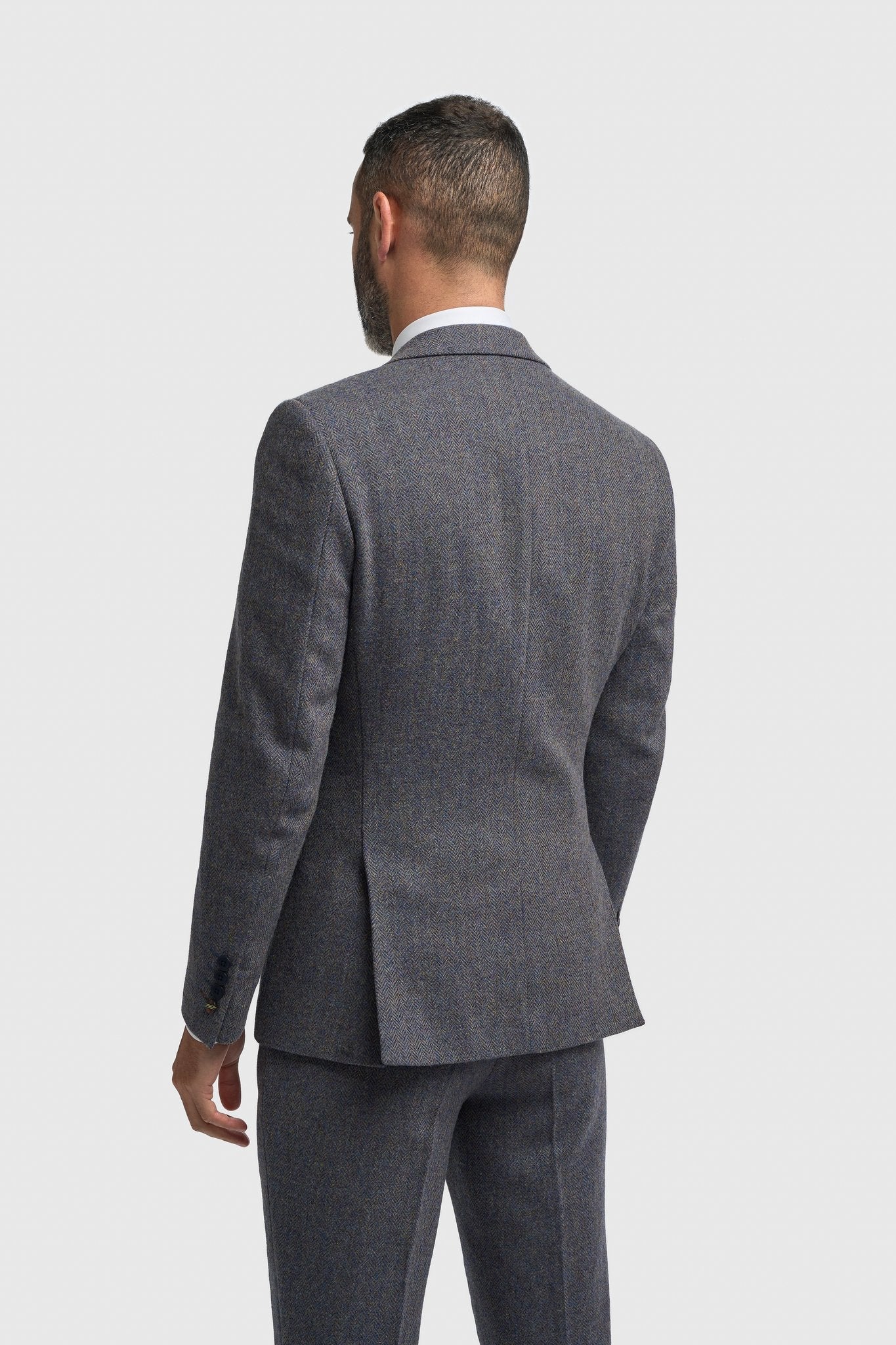 Men’s 3-Piece Wool Herringbone Tweed Suit - Thomas - Savoy Grey Back Picture