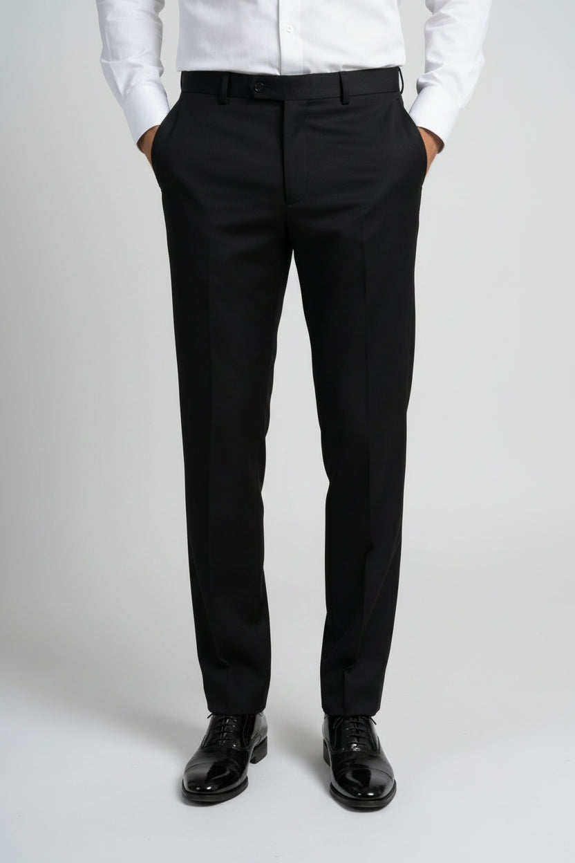 Men’s 4-Piece Cotton Blend Jacquard Tuxedo Suit with Double Breasted Waistcoat - Vincent -Cream Model Trousers Picture