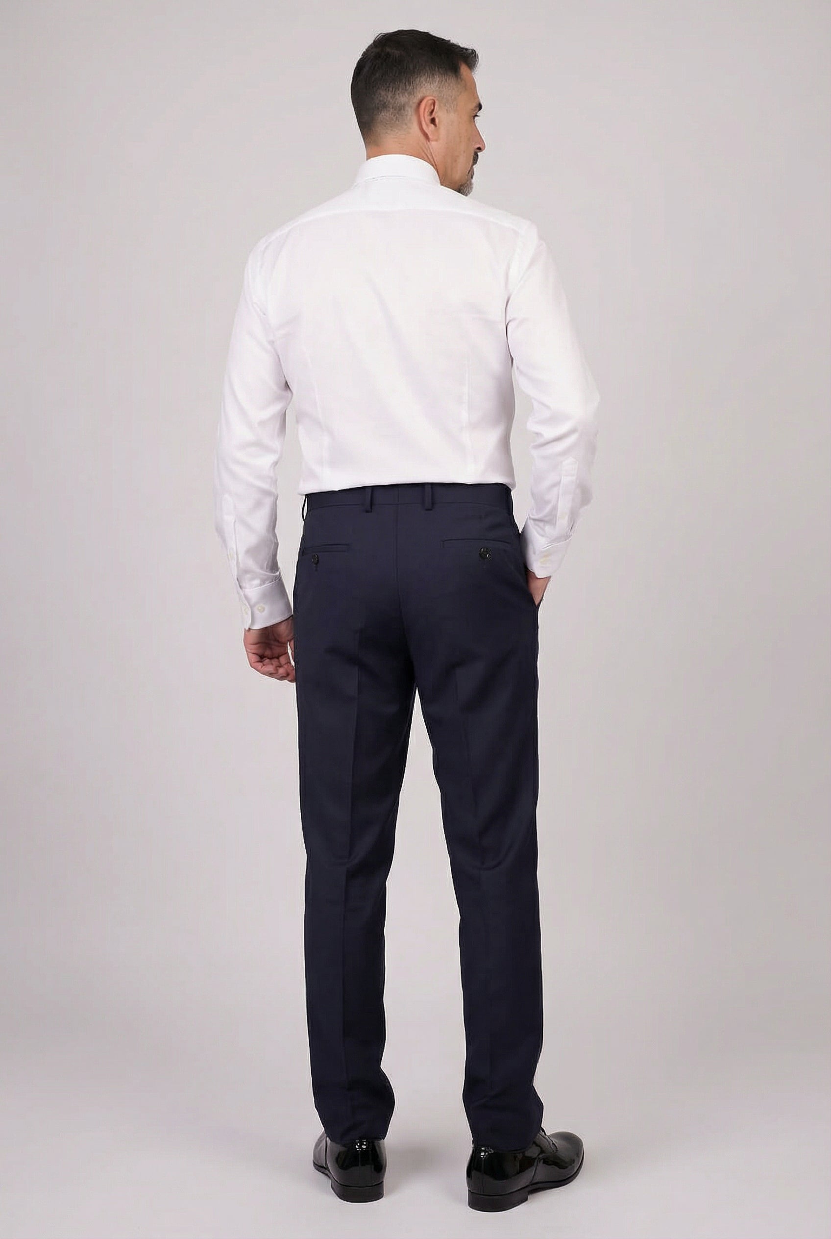 Men’s 4-Piece Shawl Lapel Tuxedo Suit - William - Navy Trousers Back Picture
