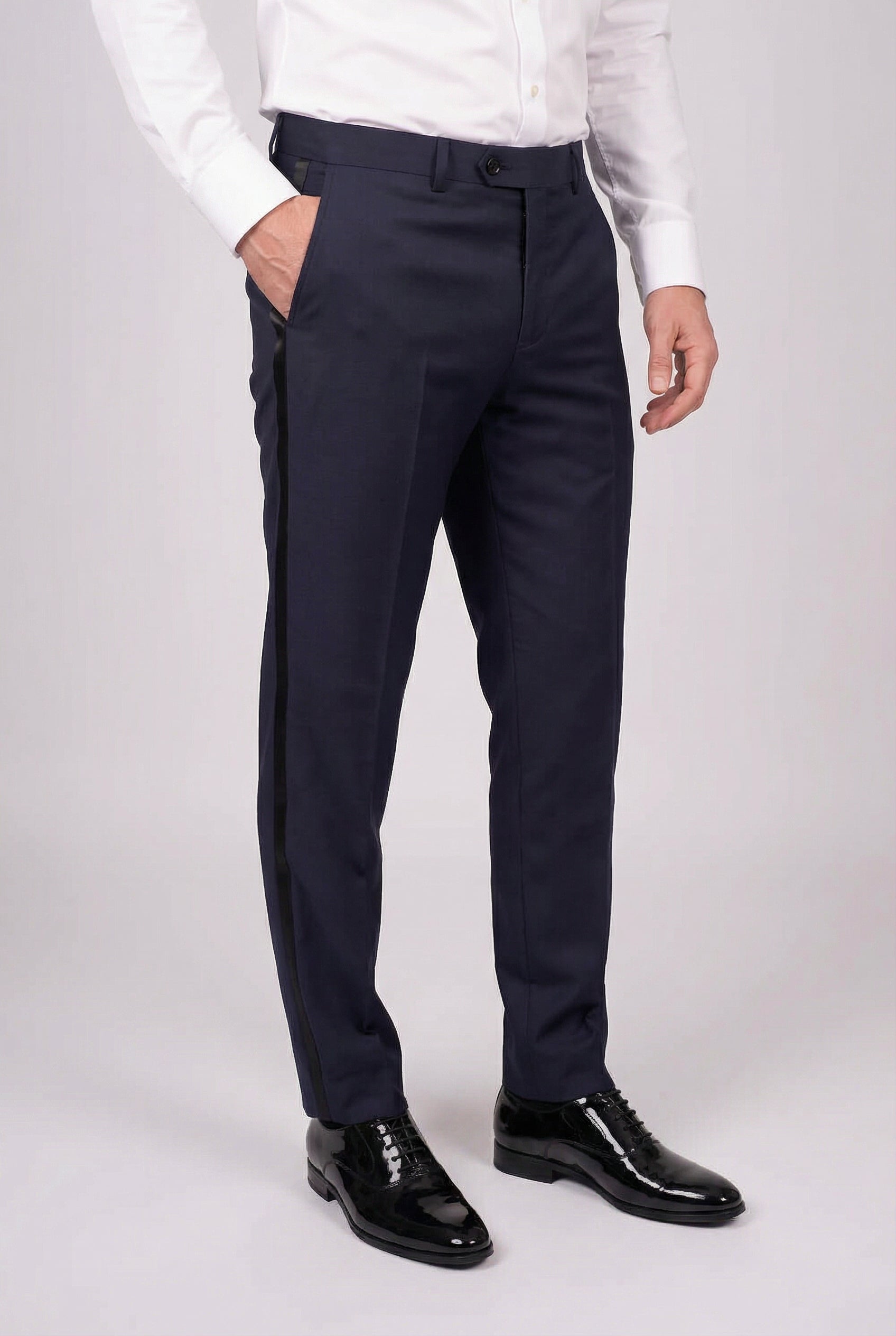 Men’s 4-Piece Shawl Lapel Tuxedo Suit - William - Navy Trousers Side Picture