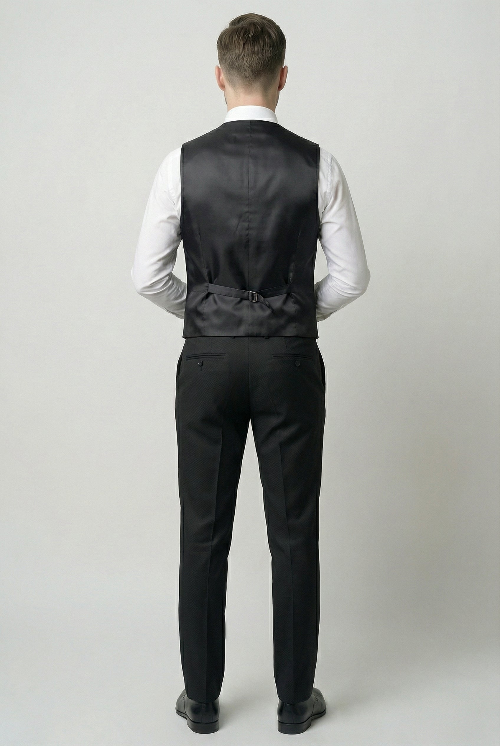 Men’s 5-Piece Black Tuxedo Wedding Suit Set Model Back Picture