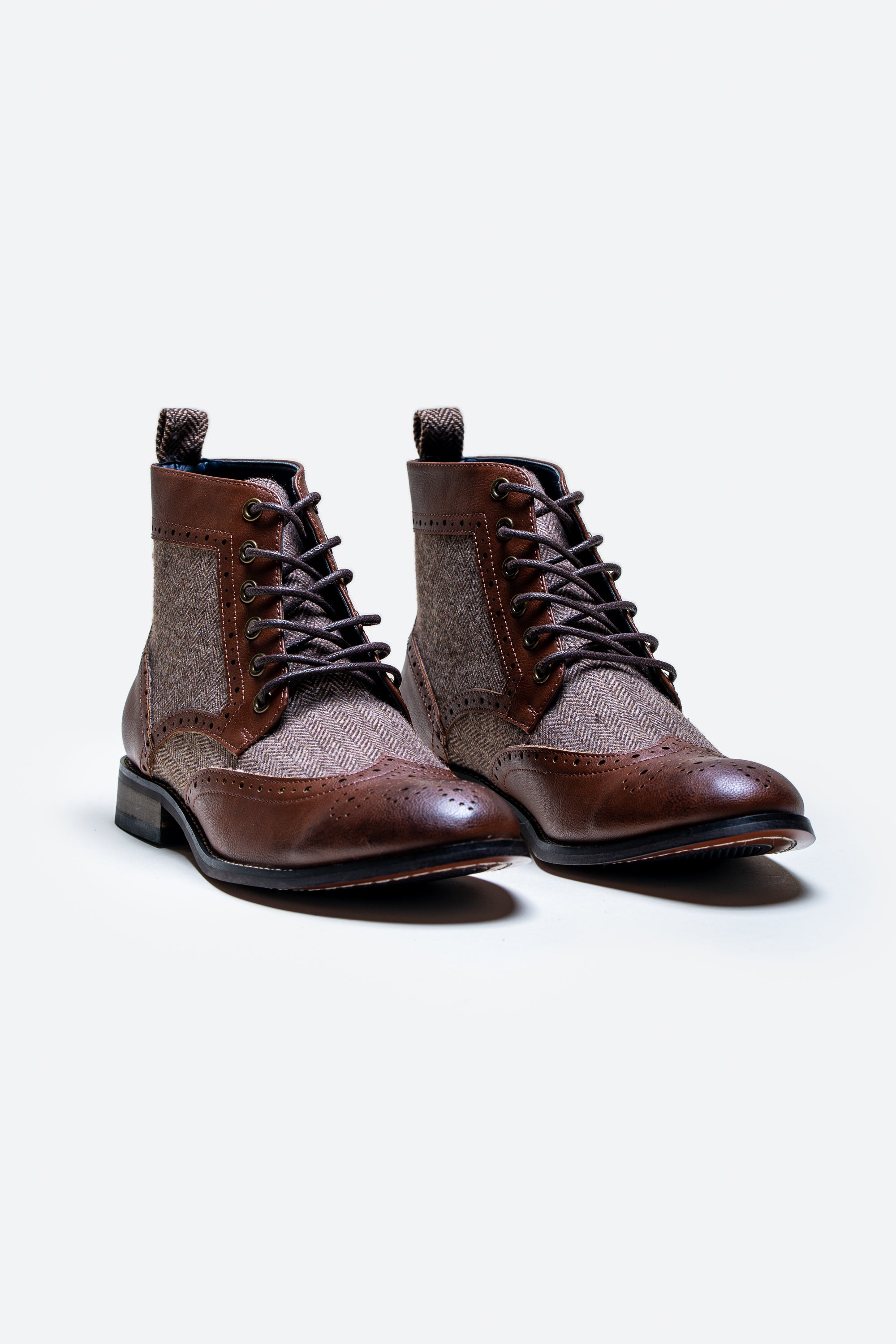 Men's Ankle Boots Lace Up Brogue Shoes - JONES - Brown Pair Side Picture